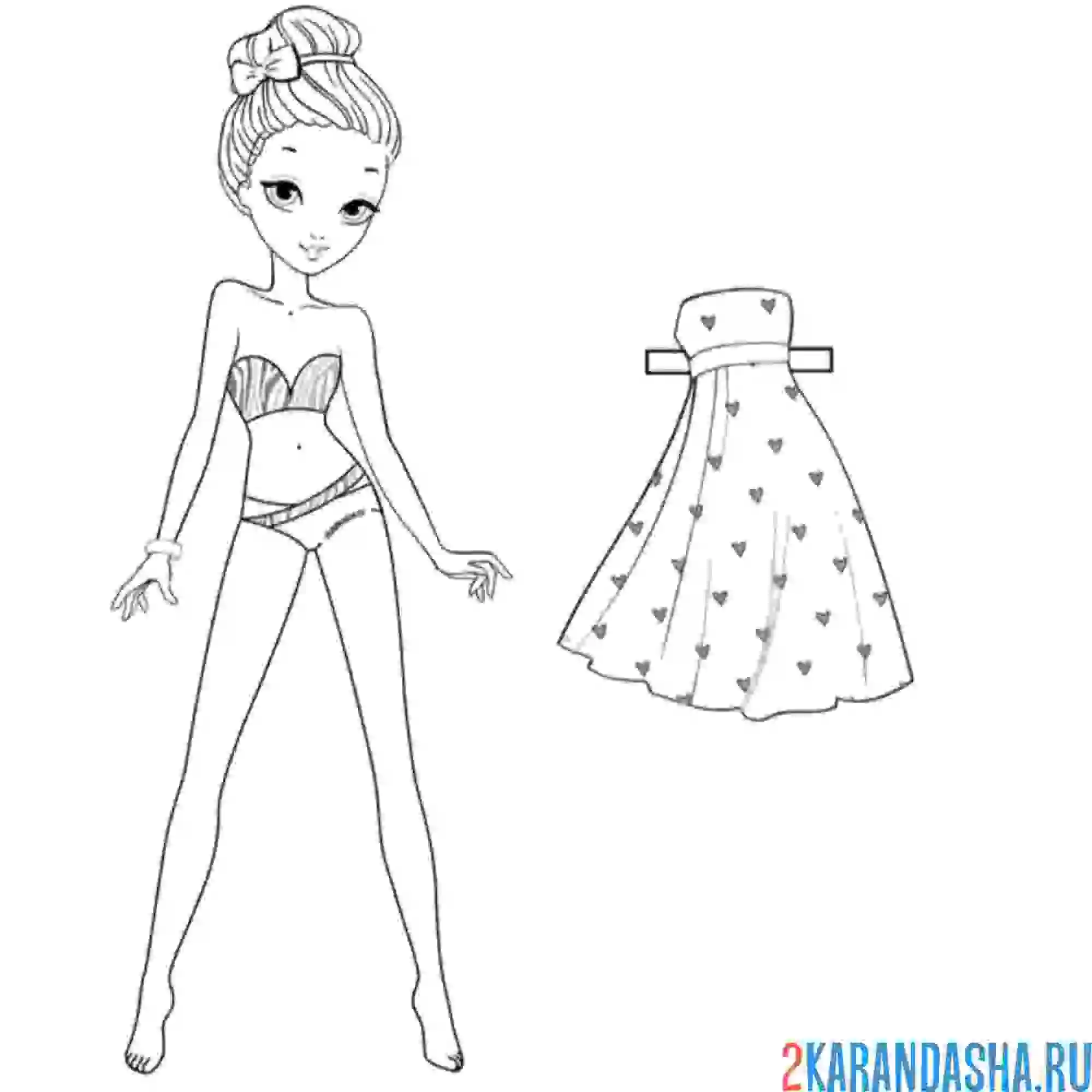 Раскраска бумажная кукла для вырезания злата в одежде в летнем платье