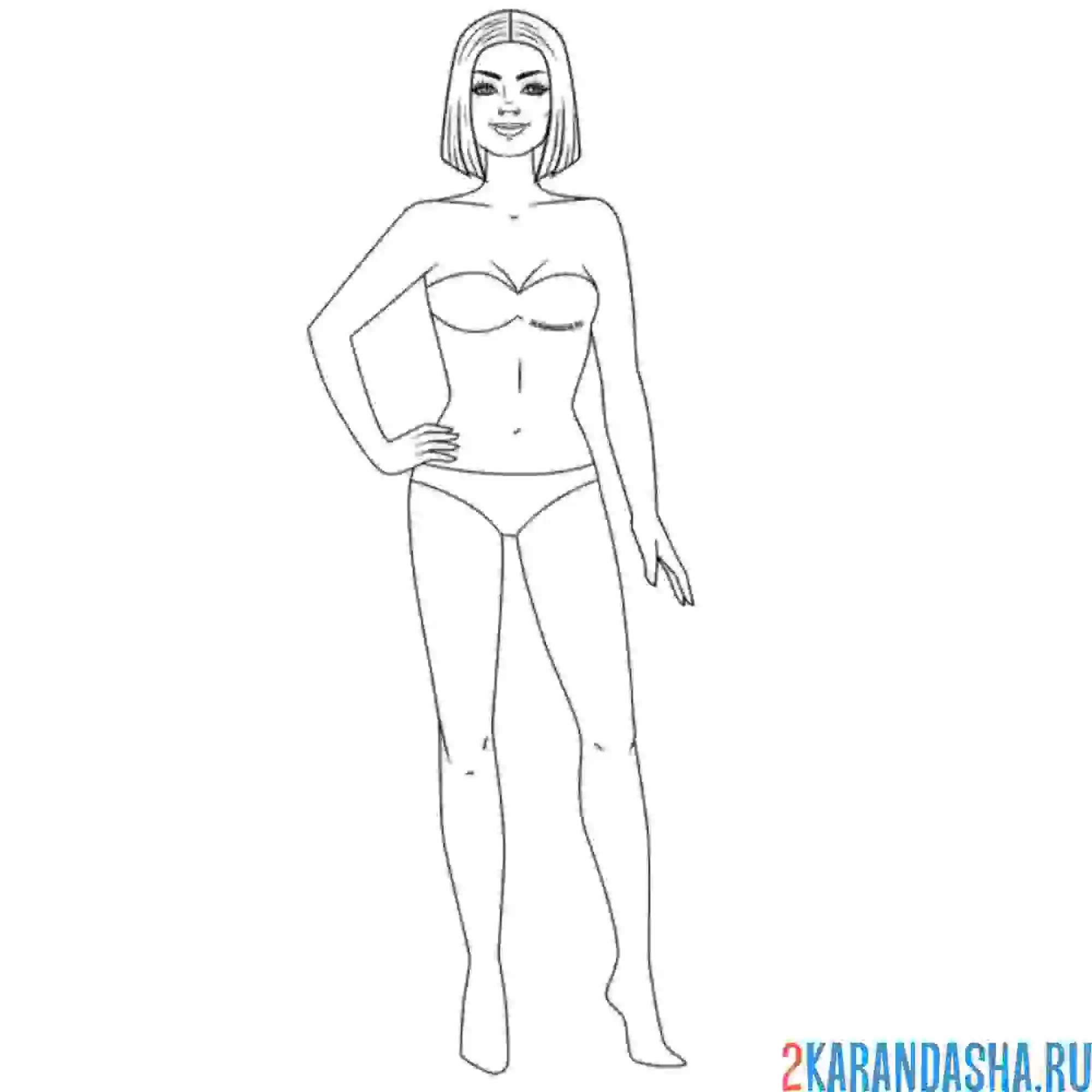 Раскраска бумажная кукла для вырезания жасмин без одежды в нижнем белье