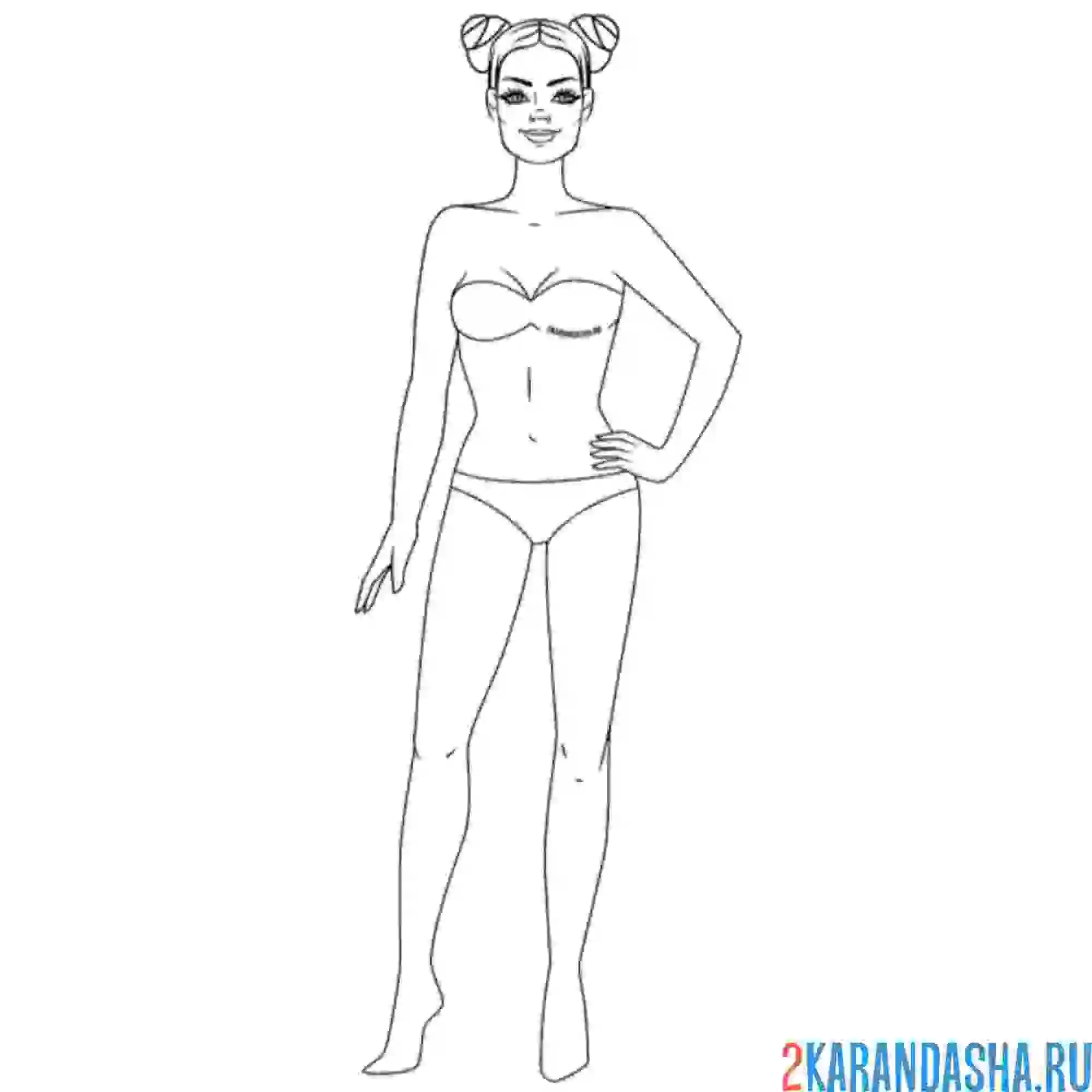 Раскраска бумажная кукла для вырезания вероника в купальнике без одежды