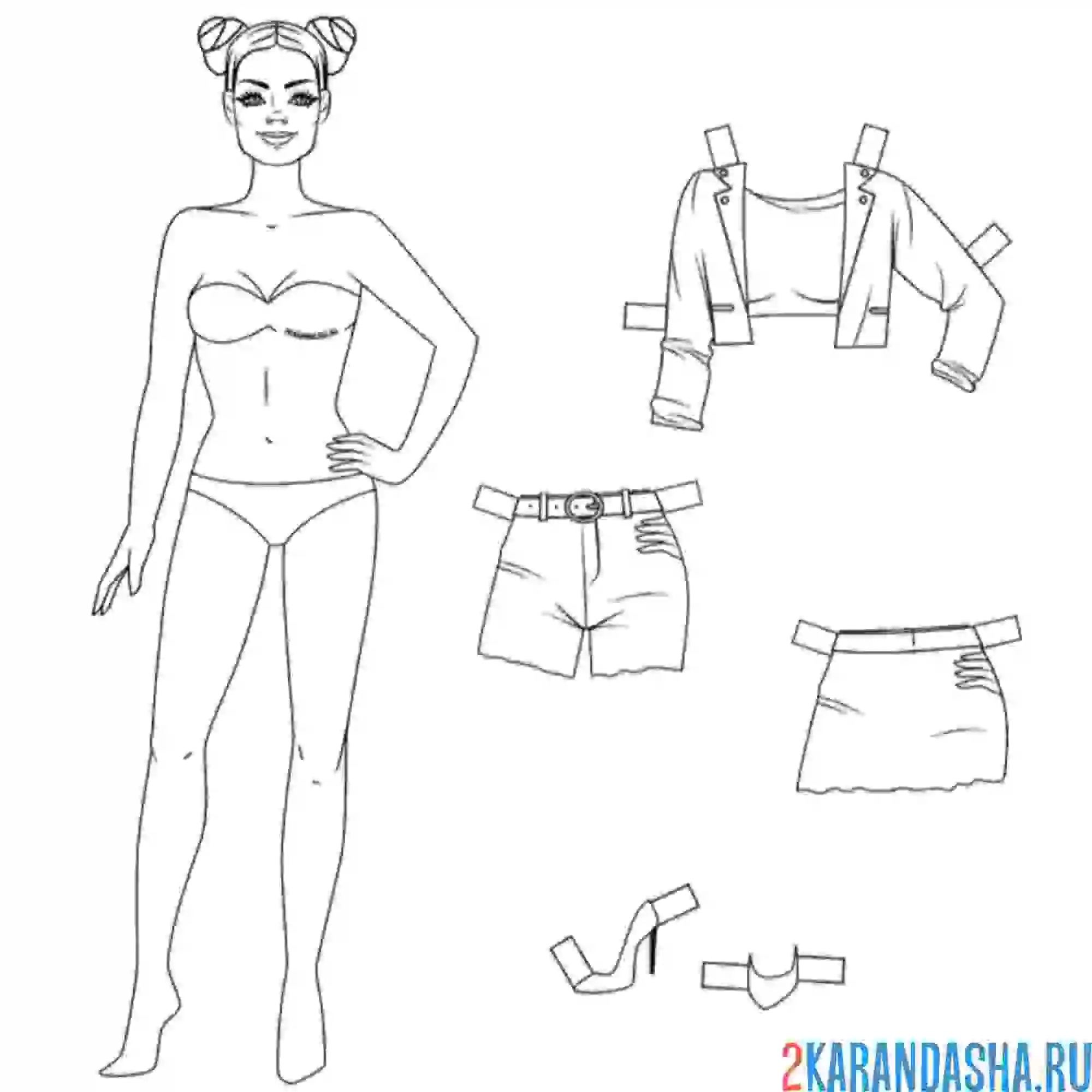 Раскраска бумажная кукла для вырезания вероника с набором одежды и туфлями