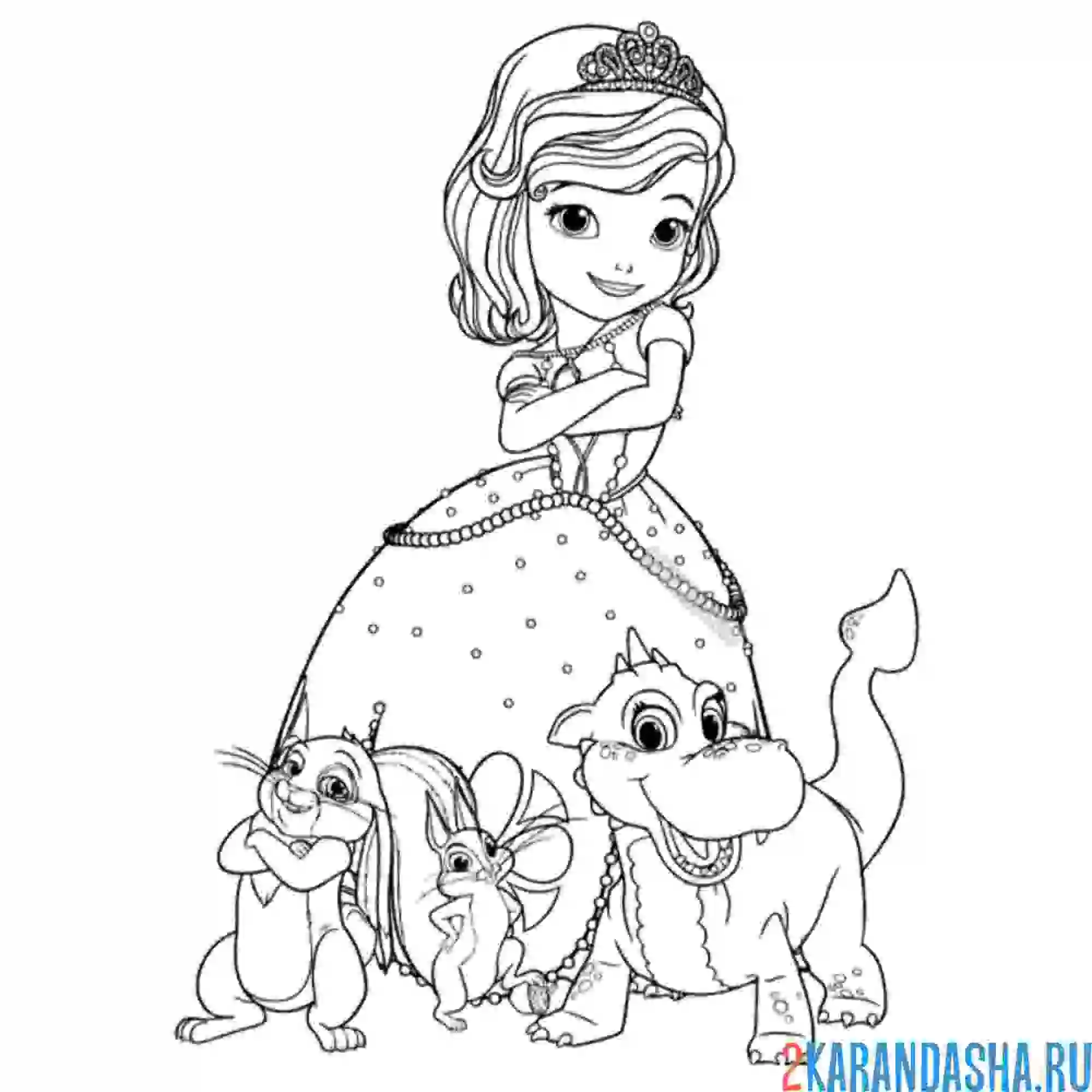 Раскраска с друзьями: дракон, белка и кролик