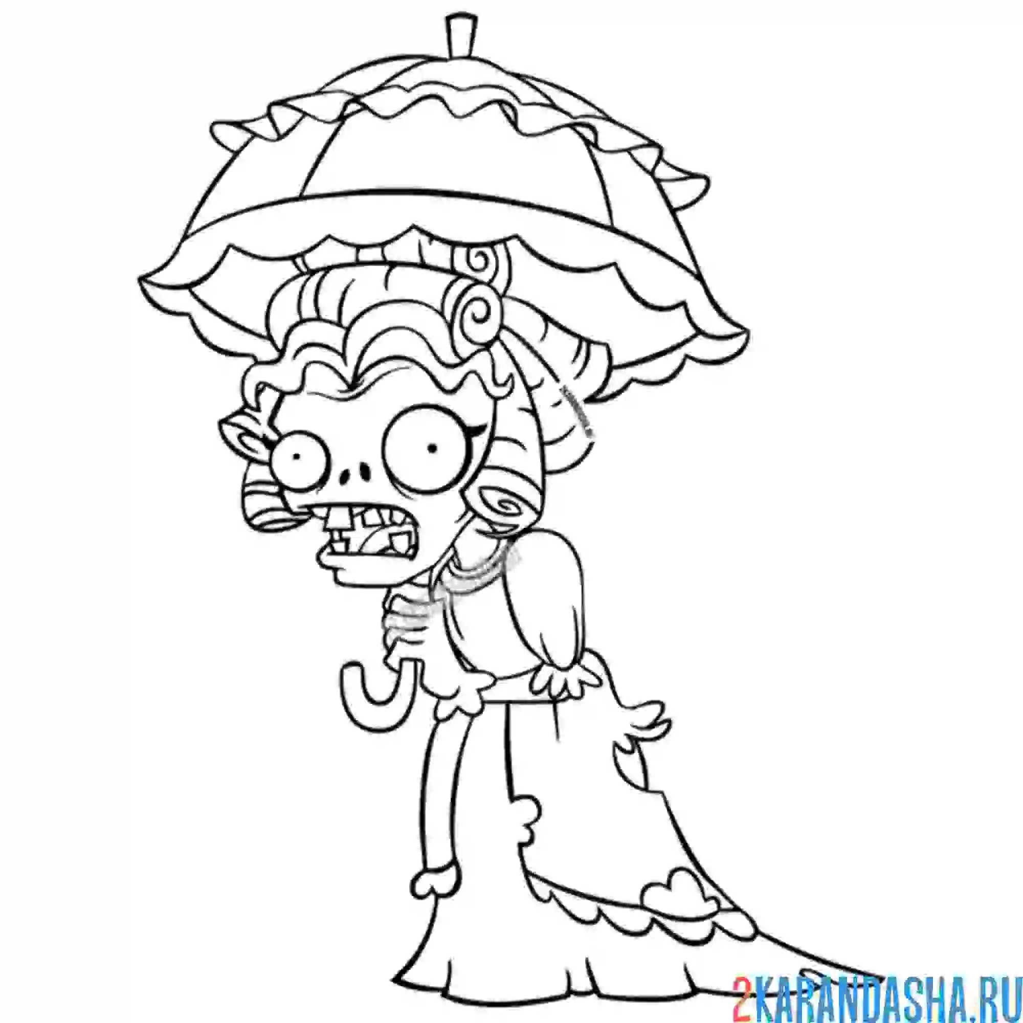 Раскраска зомби с зонтиком
