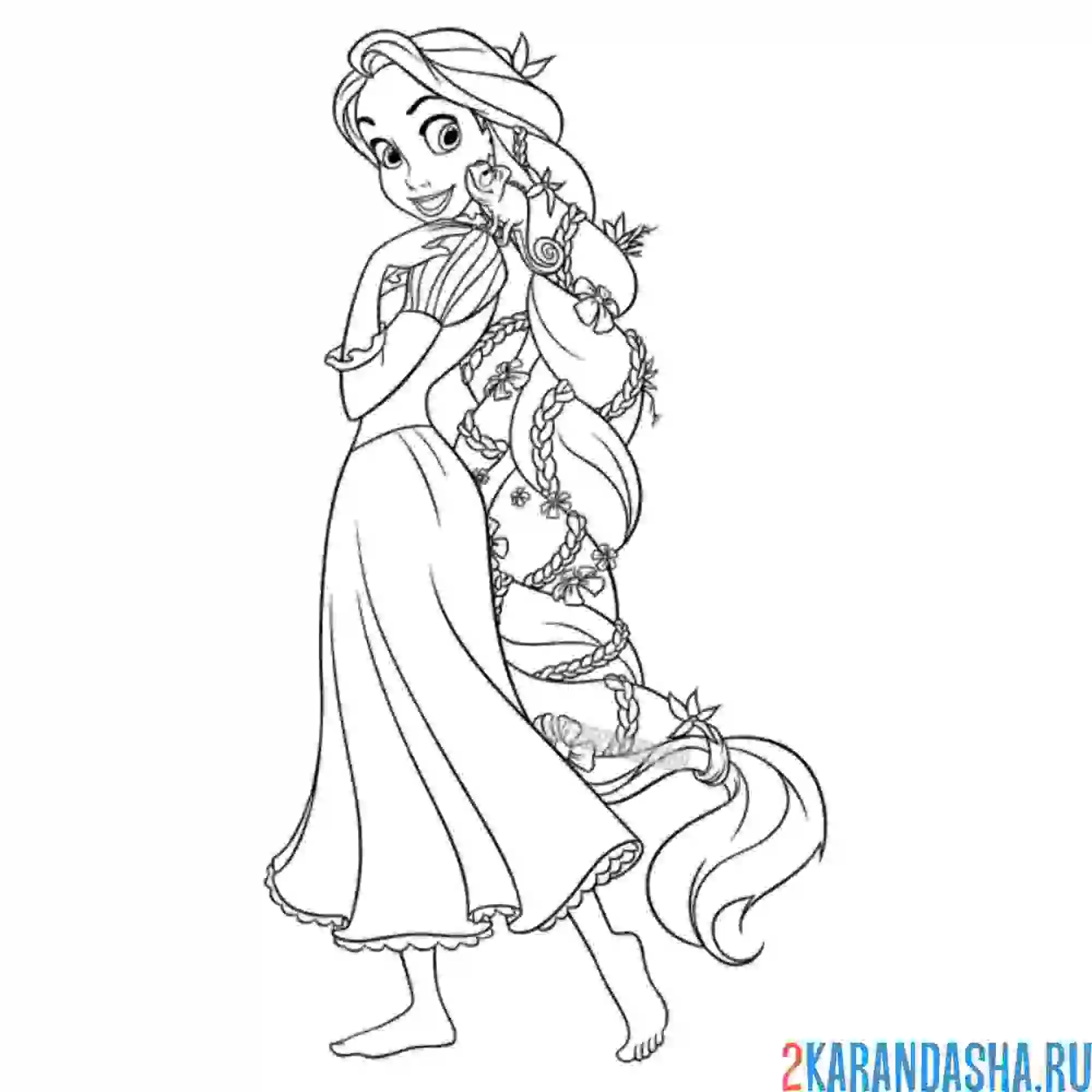 Раскраска с красивыми волосами и цветами