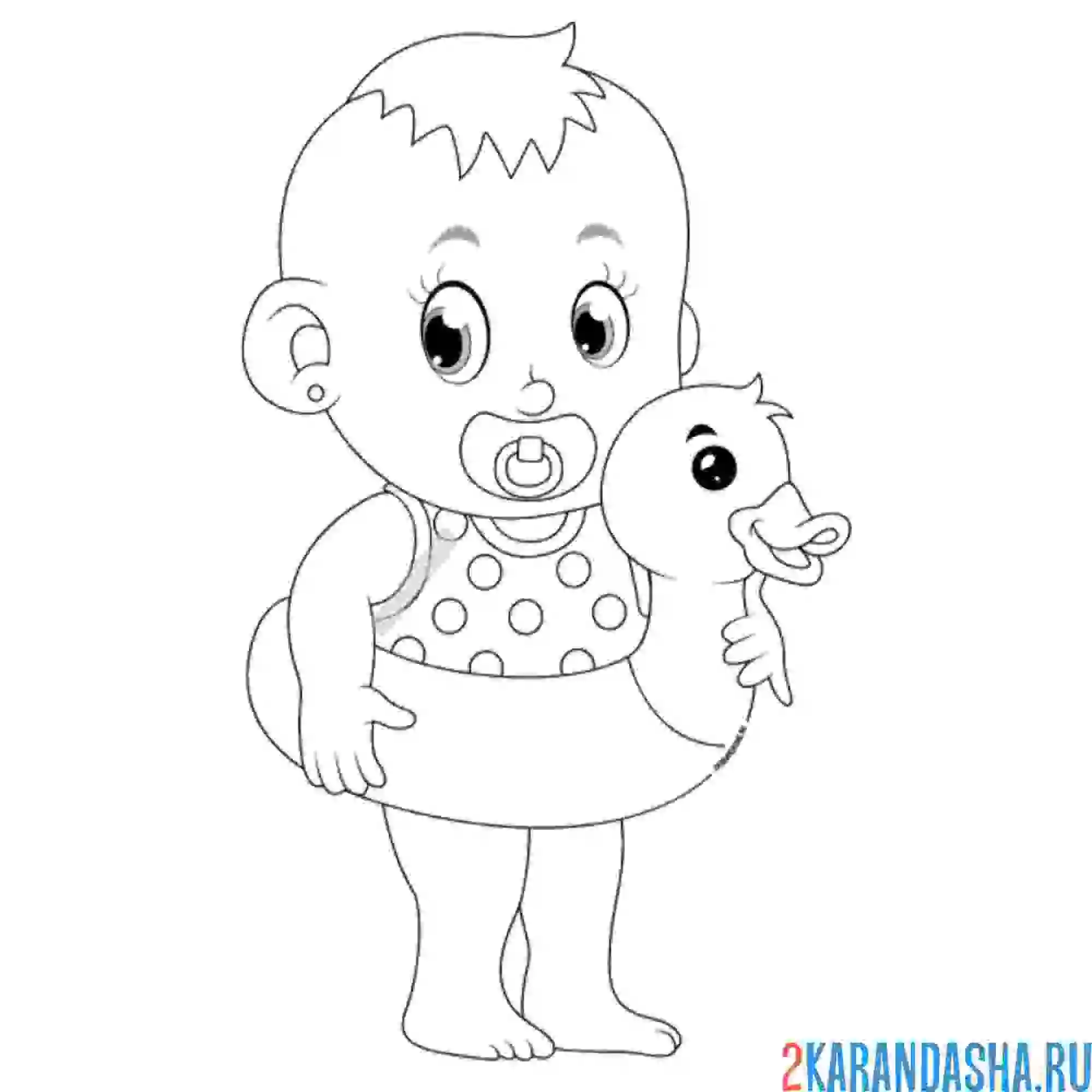 Раскраска маленькая девочка с уточкой