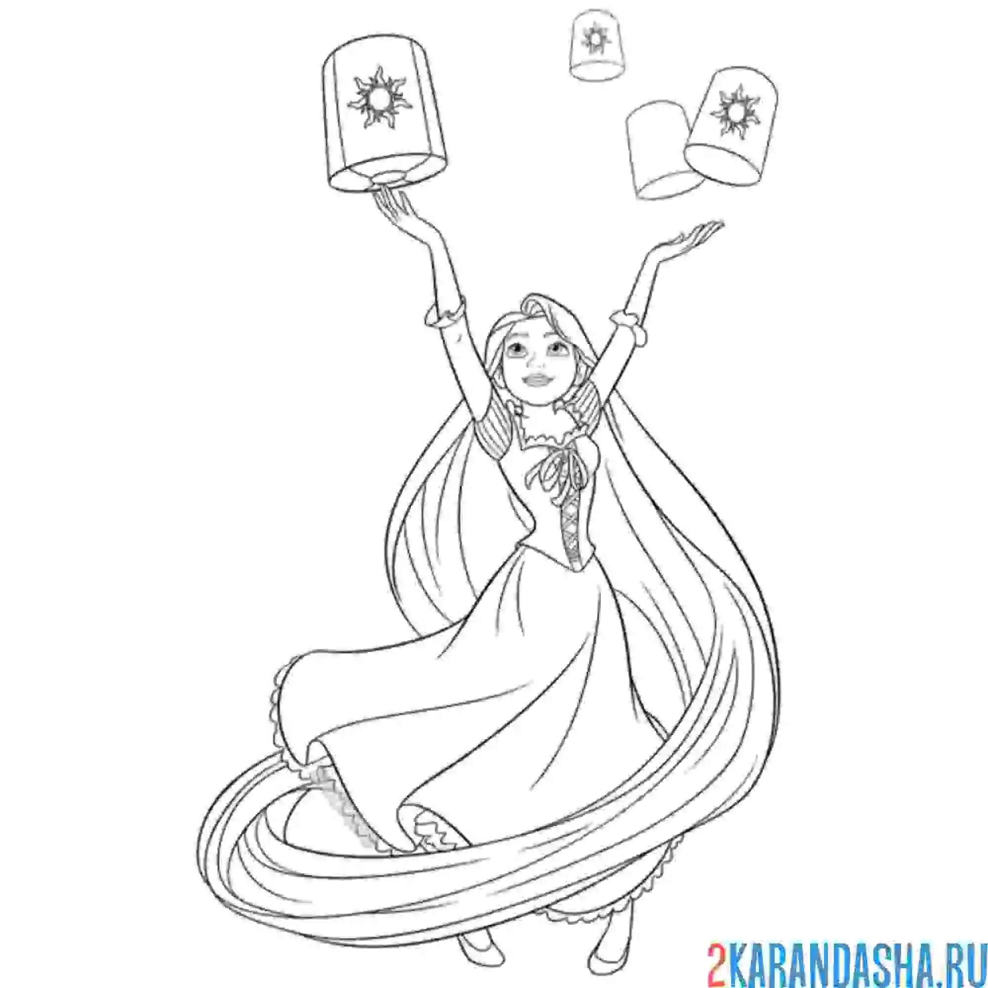 Раскраска принцесса и светящиеся фонарики