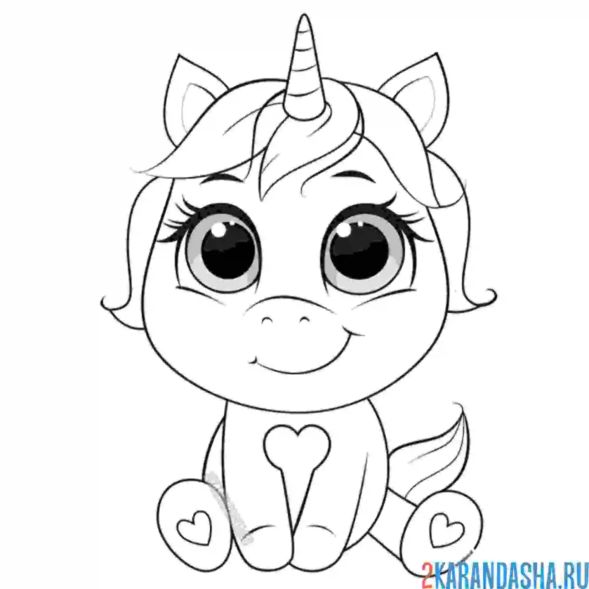 Раскраска милый единорожек