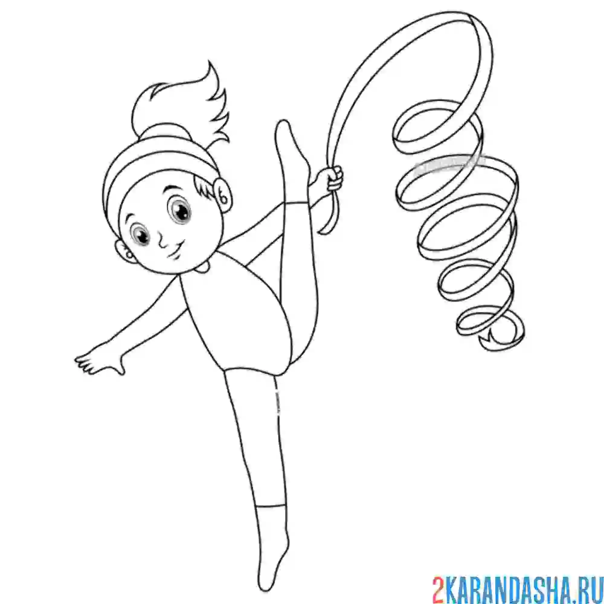 Раскраска девочка гимнастка с лентой