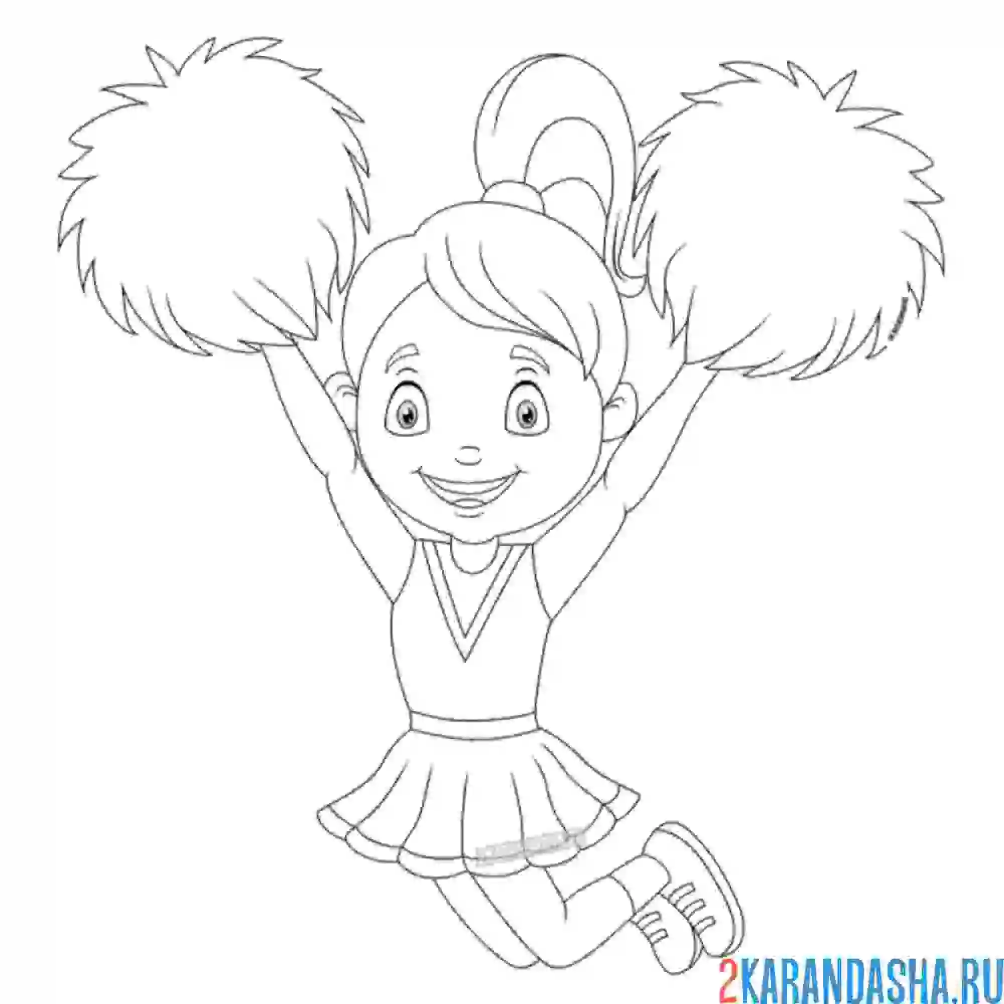 Раскраска девочка в группе поддержки, чирлидинг