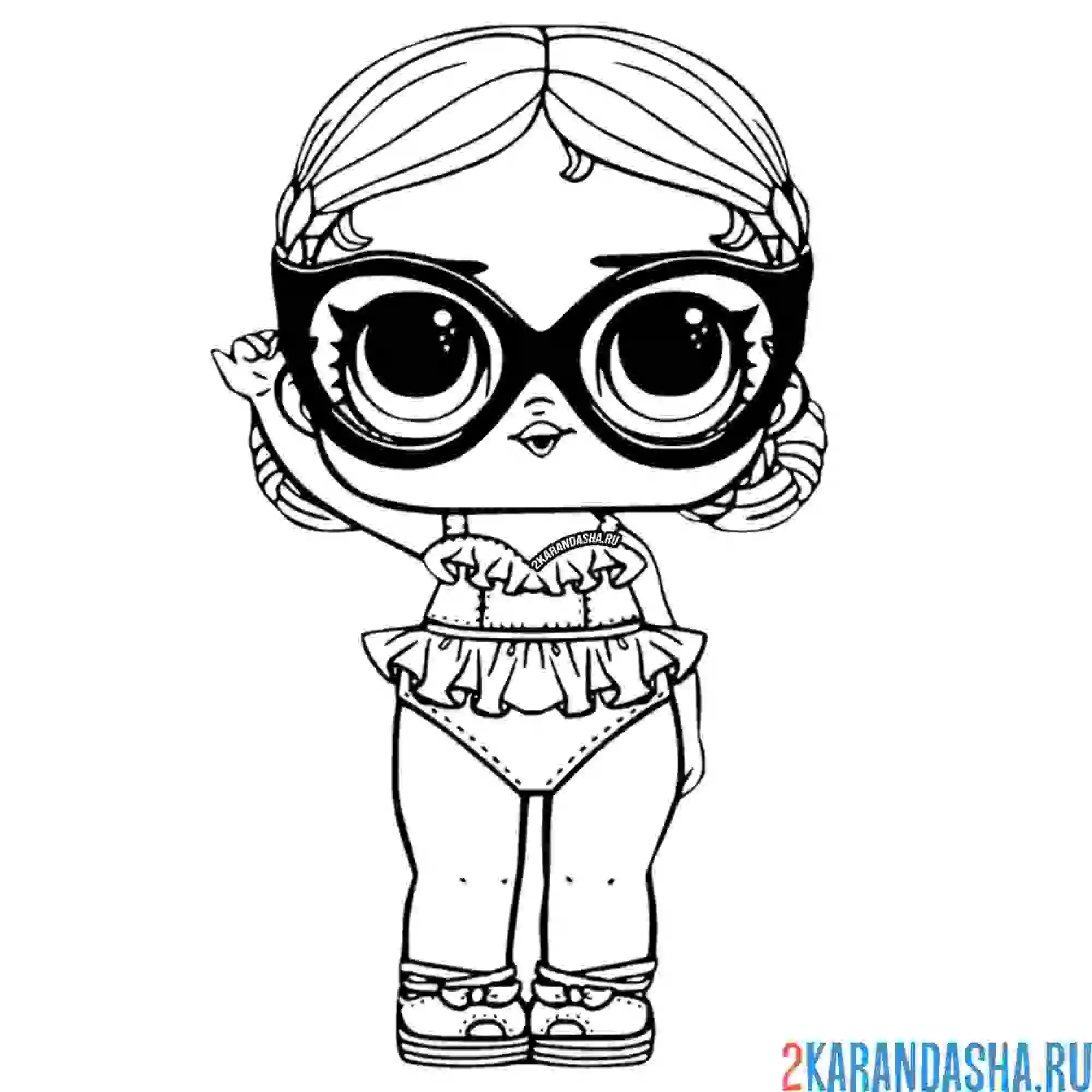 Раскраска кукла лол в очках и купальнике vacay baby
