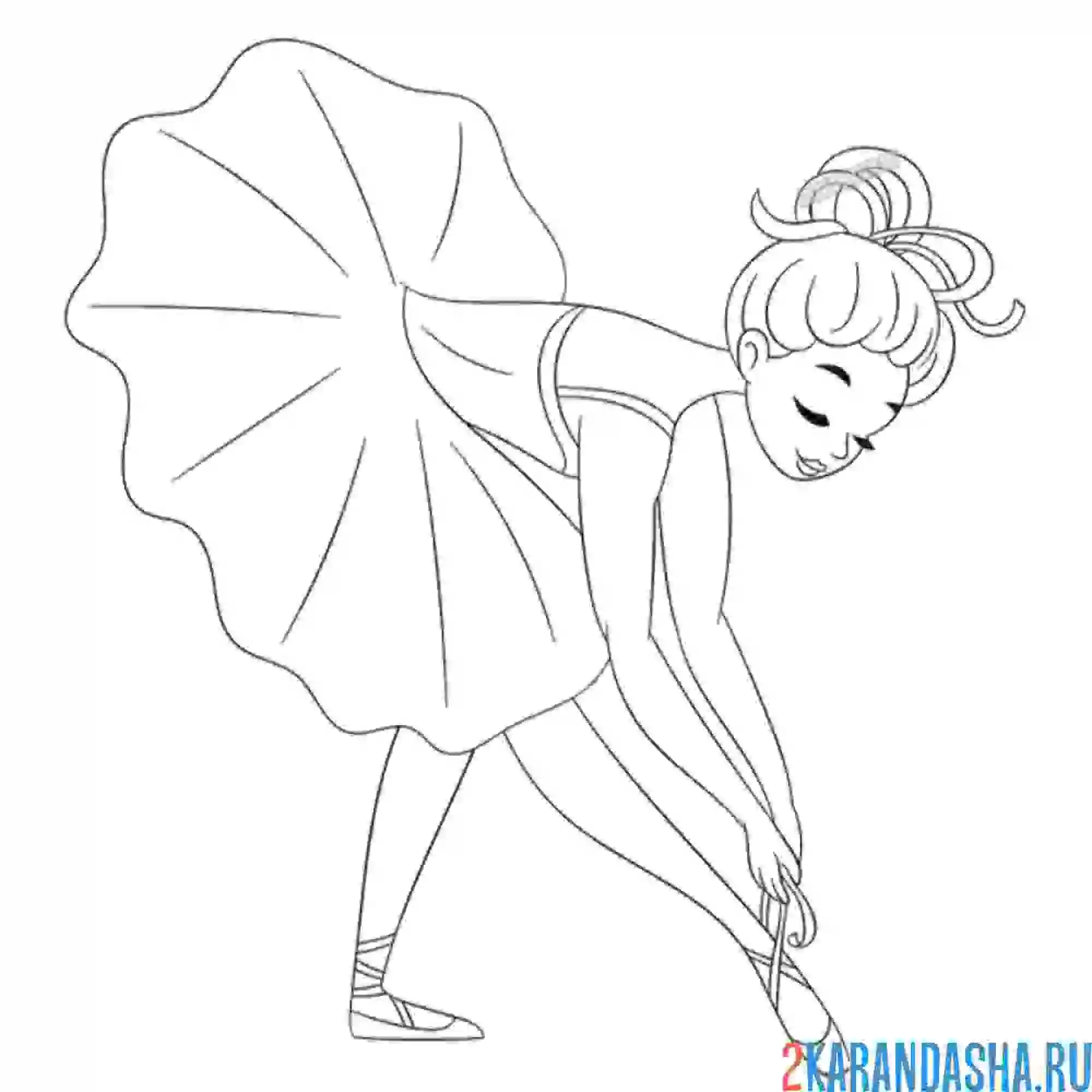 Раскраска балерина красивая девушка завязывает пуанты