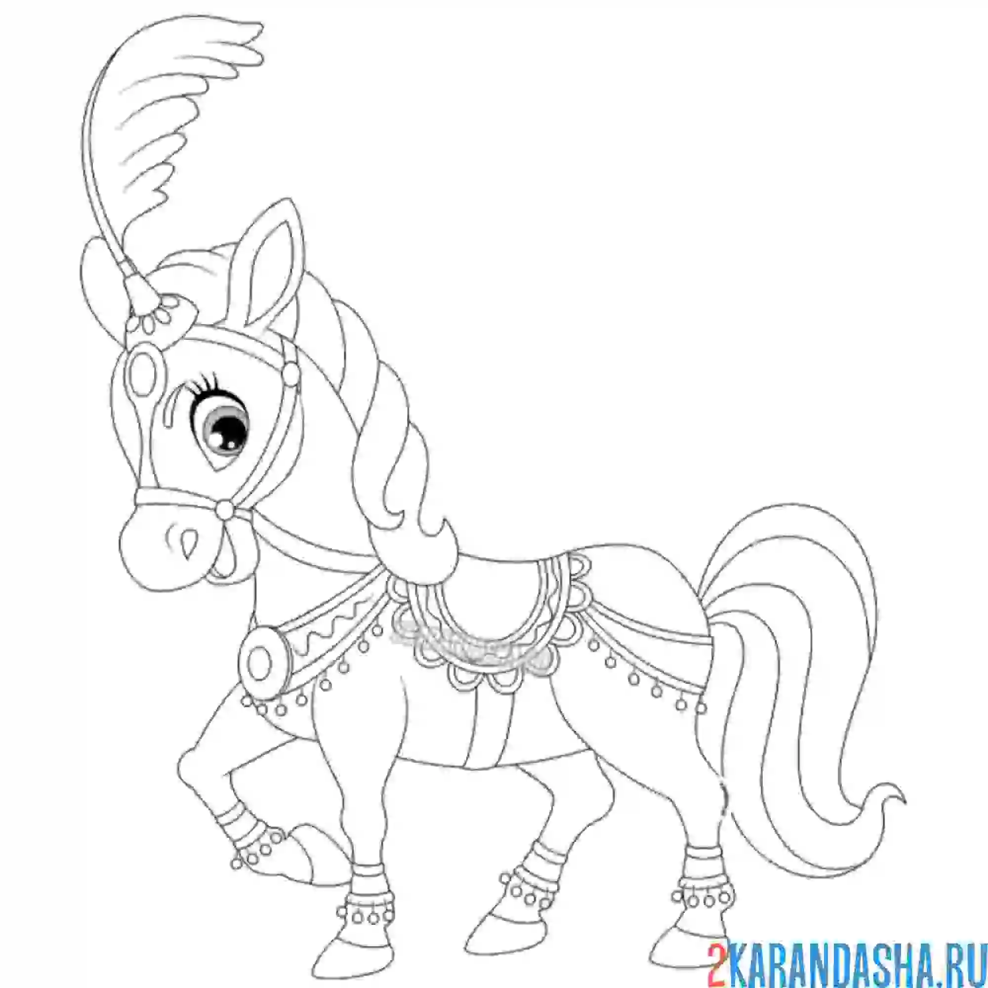 Раскраска цирковая лошадь в украшениях