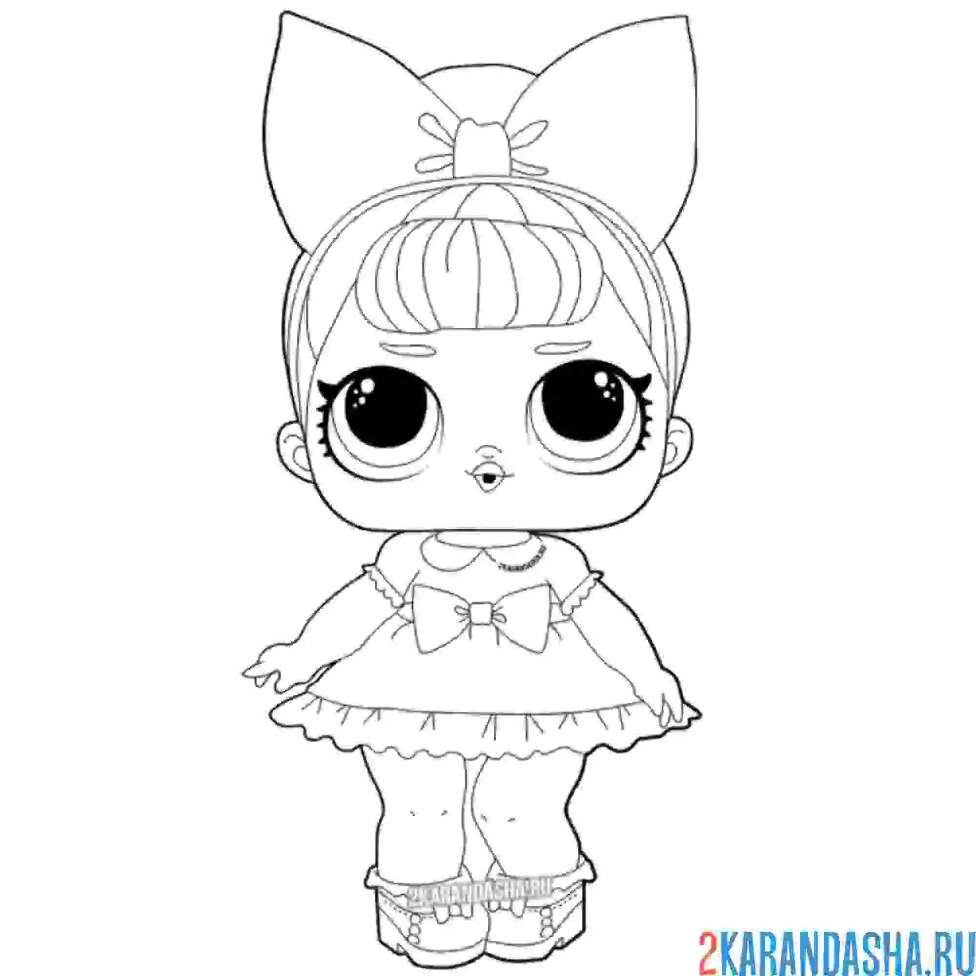 Раскраска кукла лол в платье и с бантиком на голове (fancy)