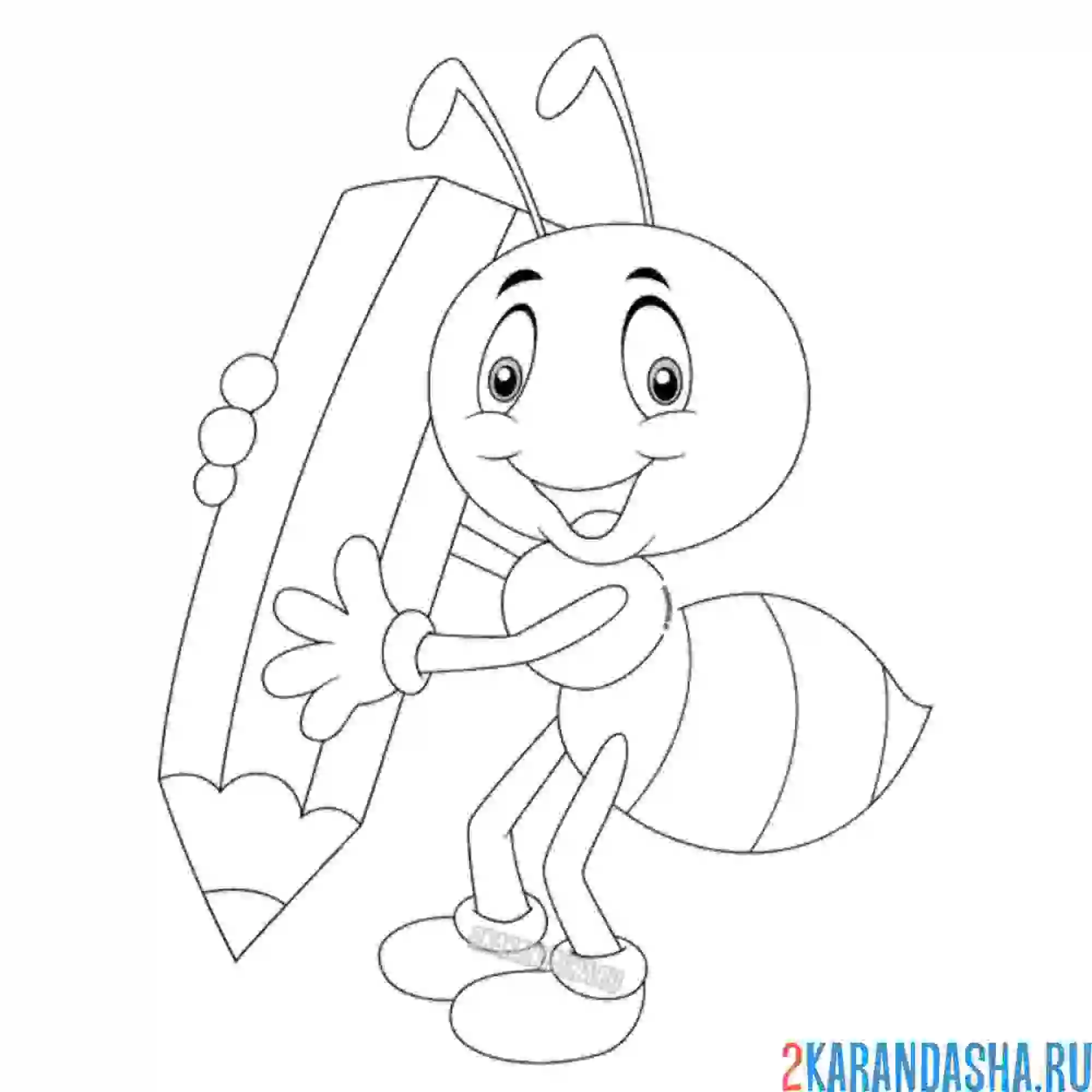 Раскраска муравей с большим карандашом