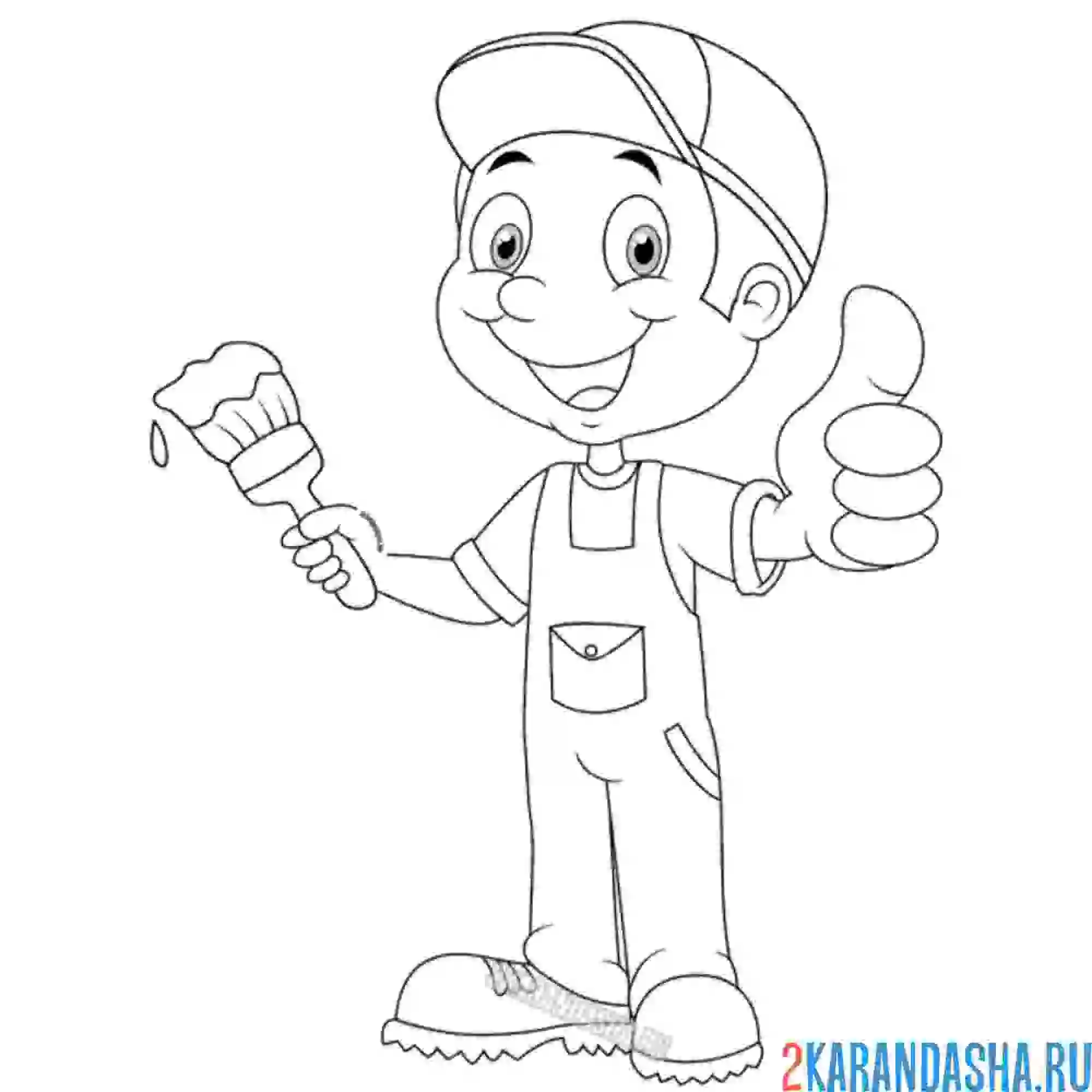 Раскраска маляр с кисточкой профессия