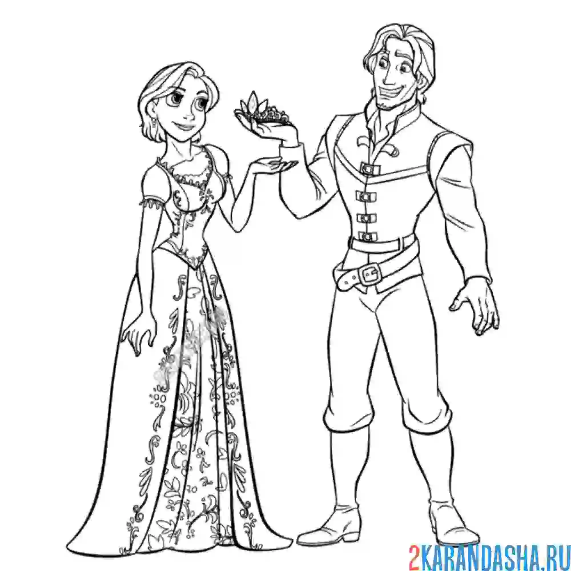 Раскраска принцесса с короткими волосами и флин