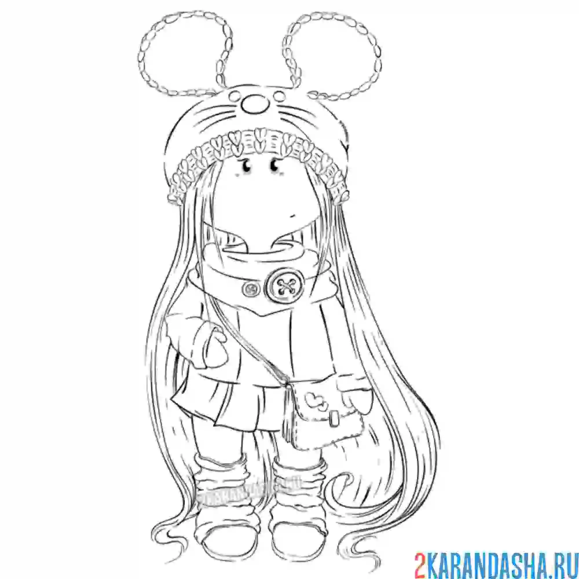 Раскраска текстильная кукла с длинными волосами