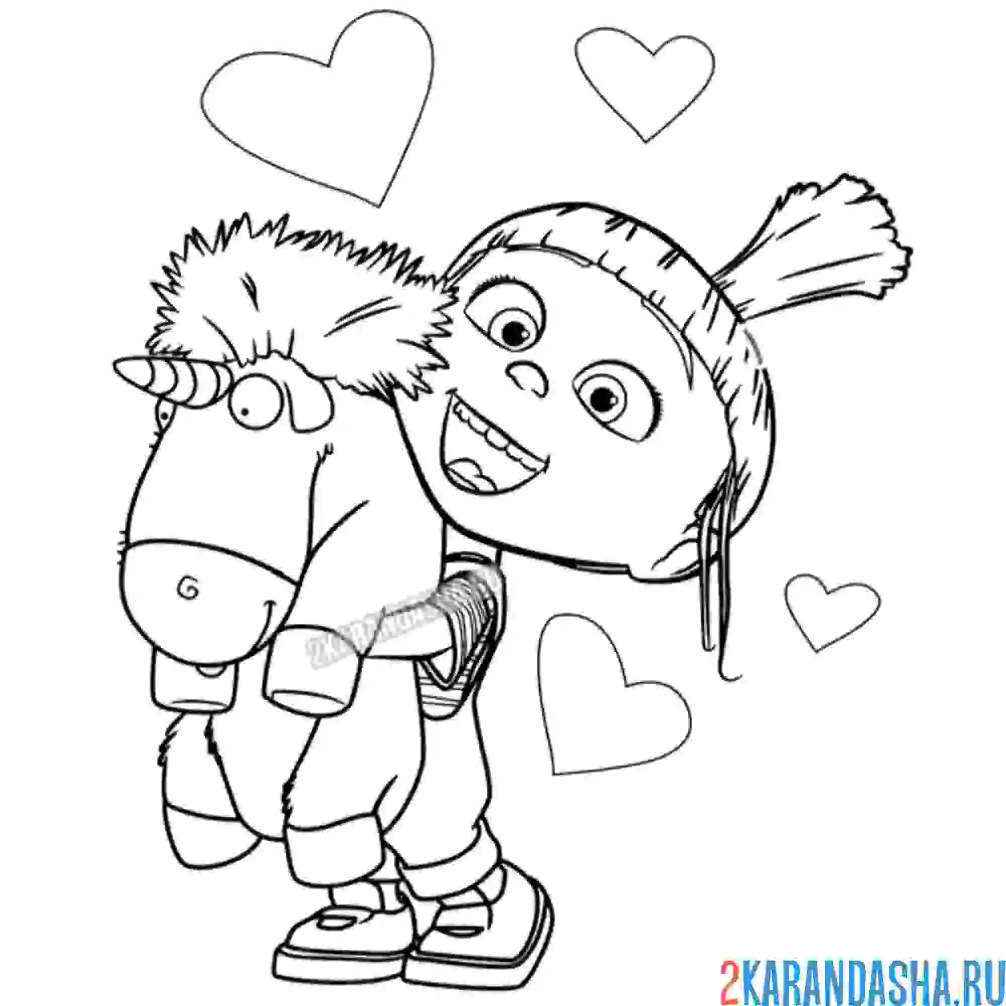 Раскраска девочка агнес с единорогом гадкий я