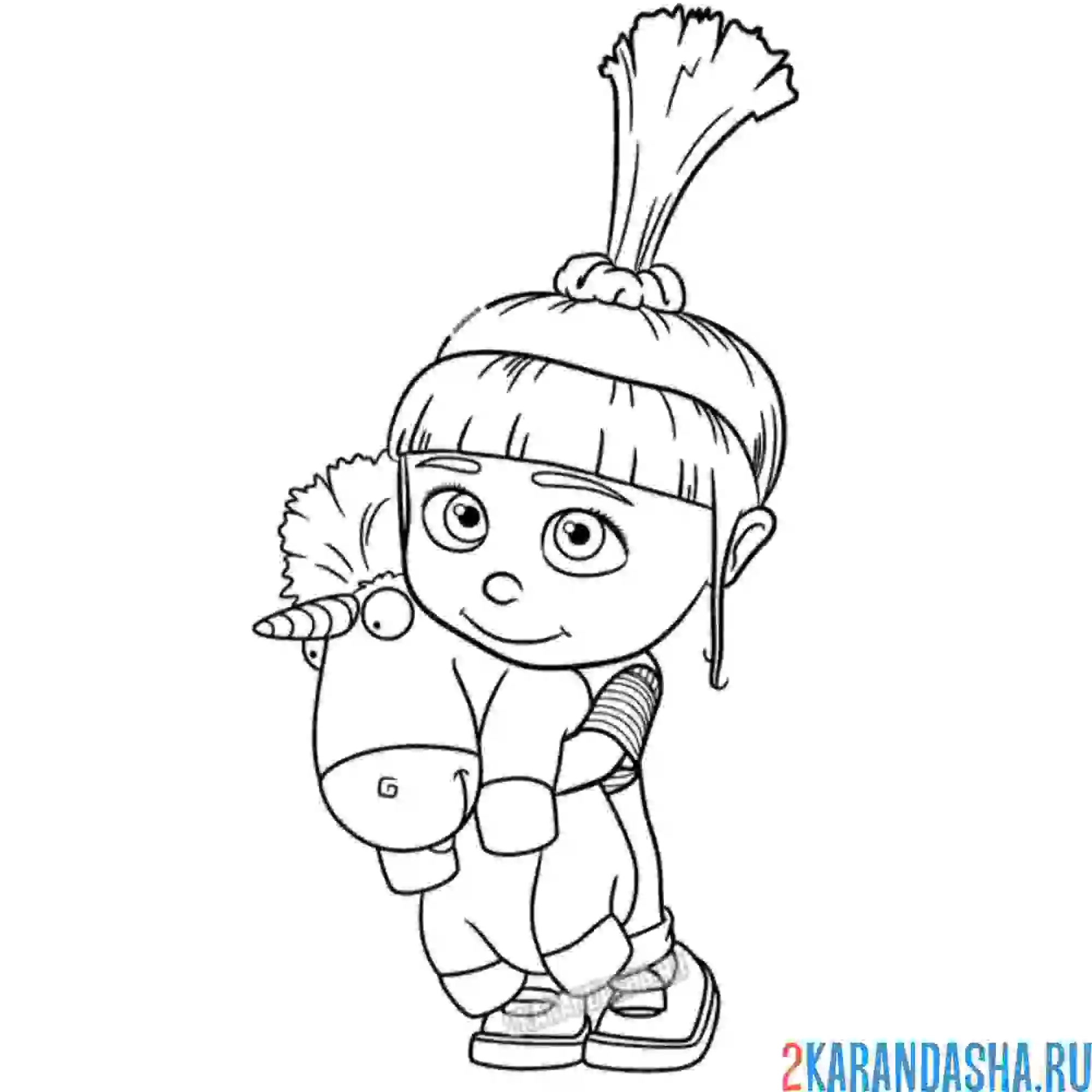 Раскраска девочка агнес с игрушкой единорог гадкий я 3