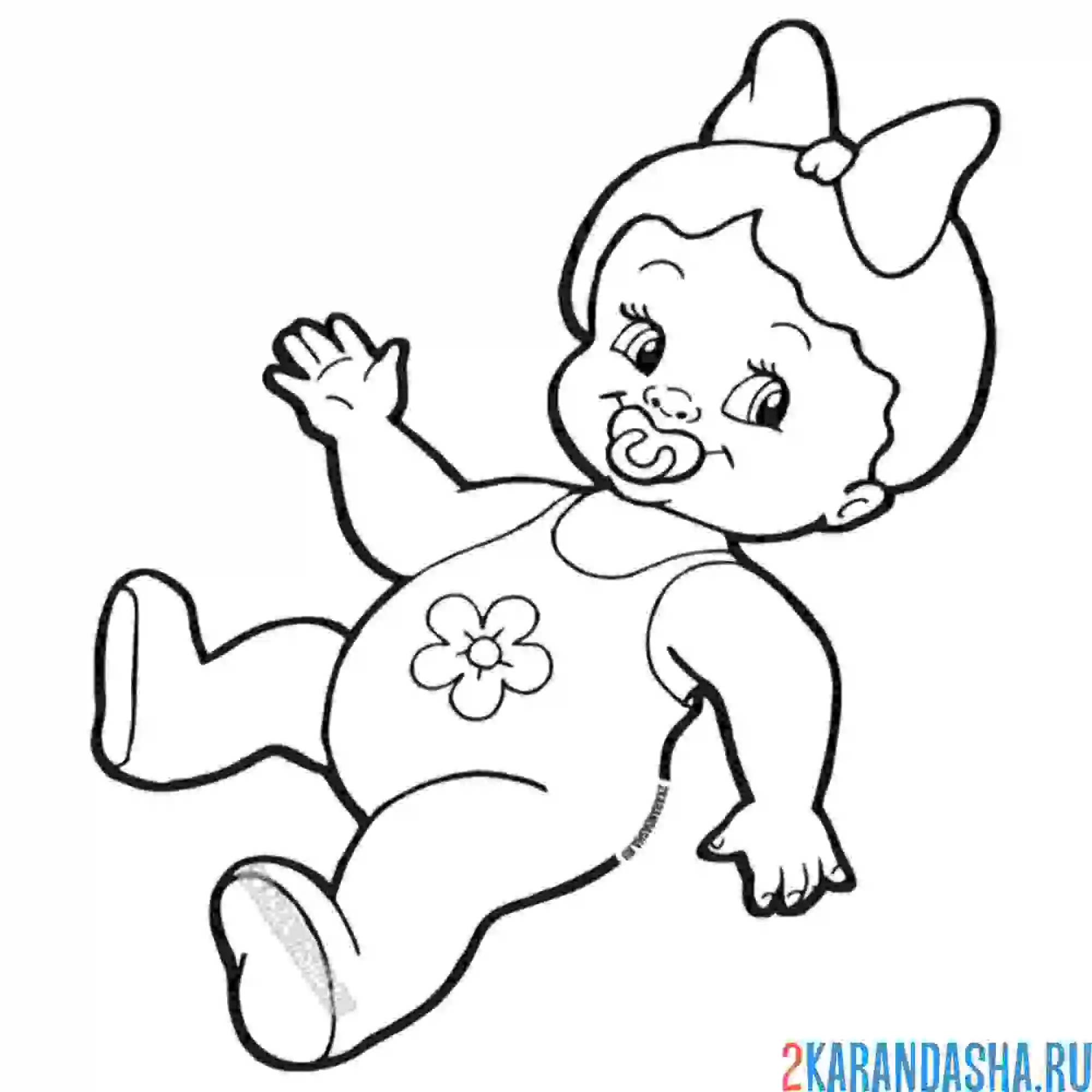 Раскраска пупсик кукла с бантиком и соской