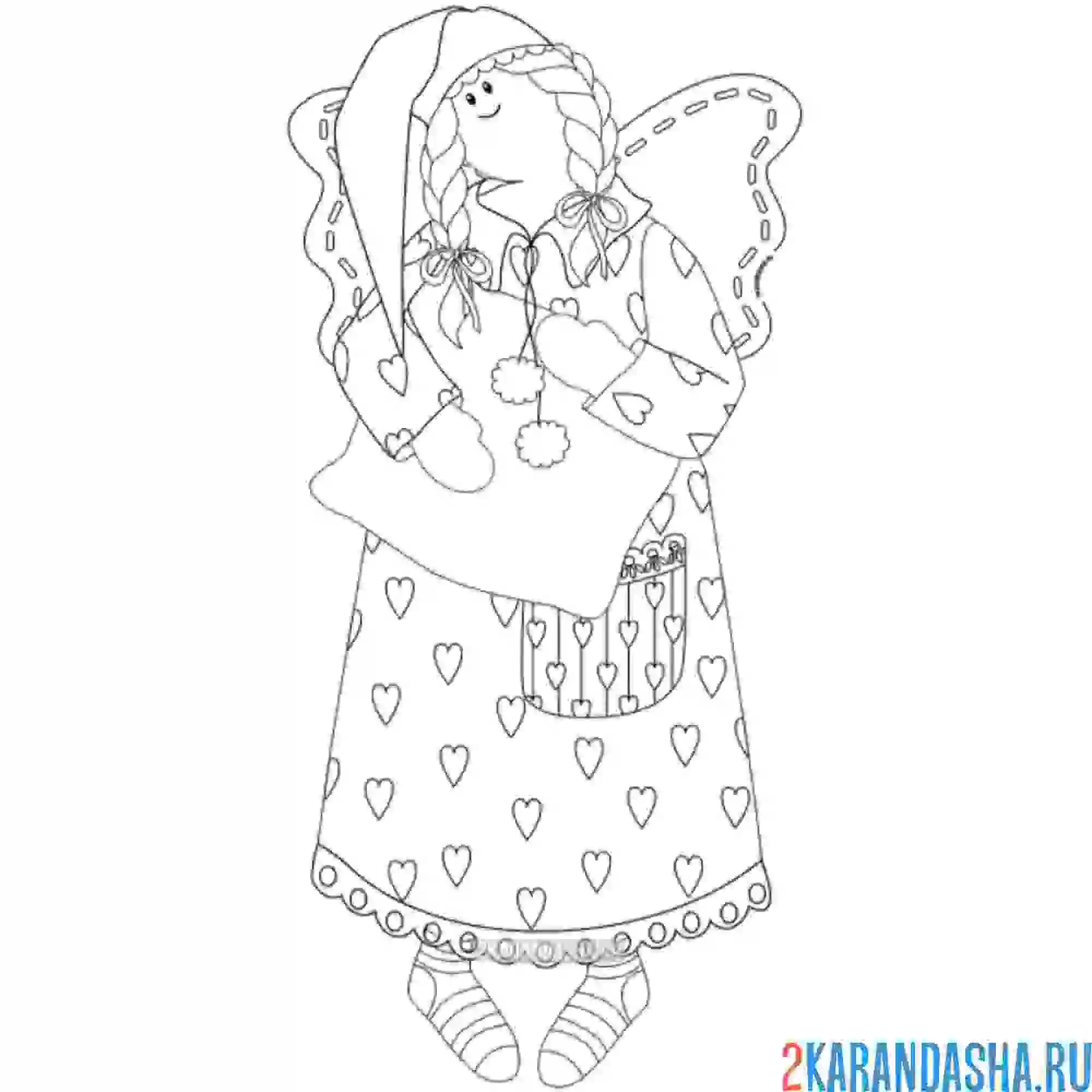 Раскраска тряпичная кукла в ночной сорочке