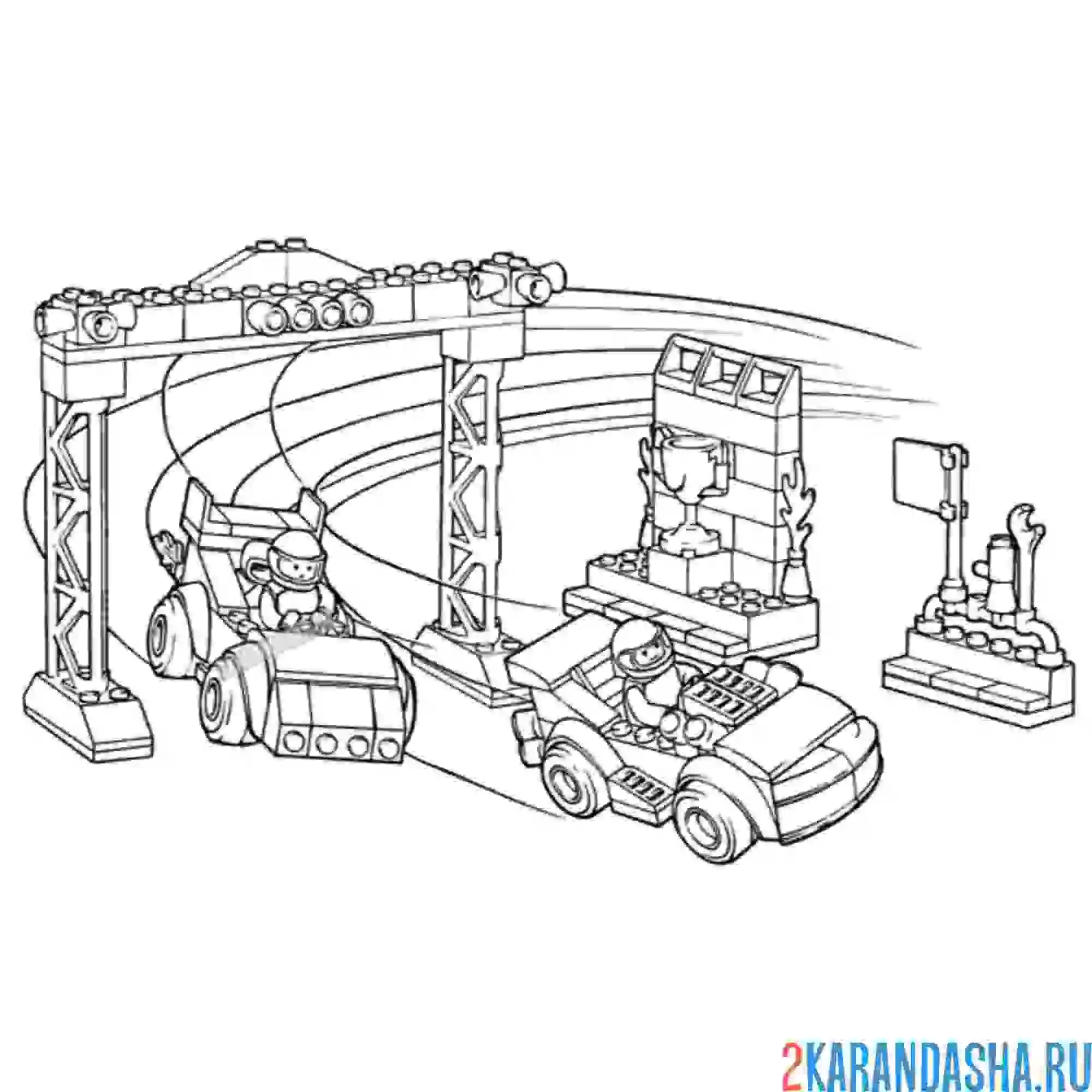 Раскраска гоночные машинки на трэке