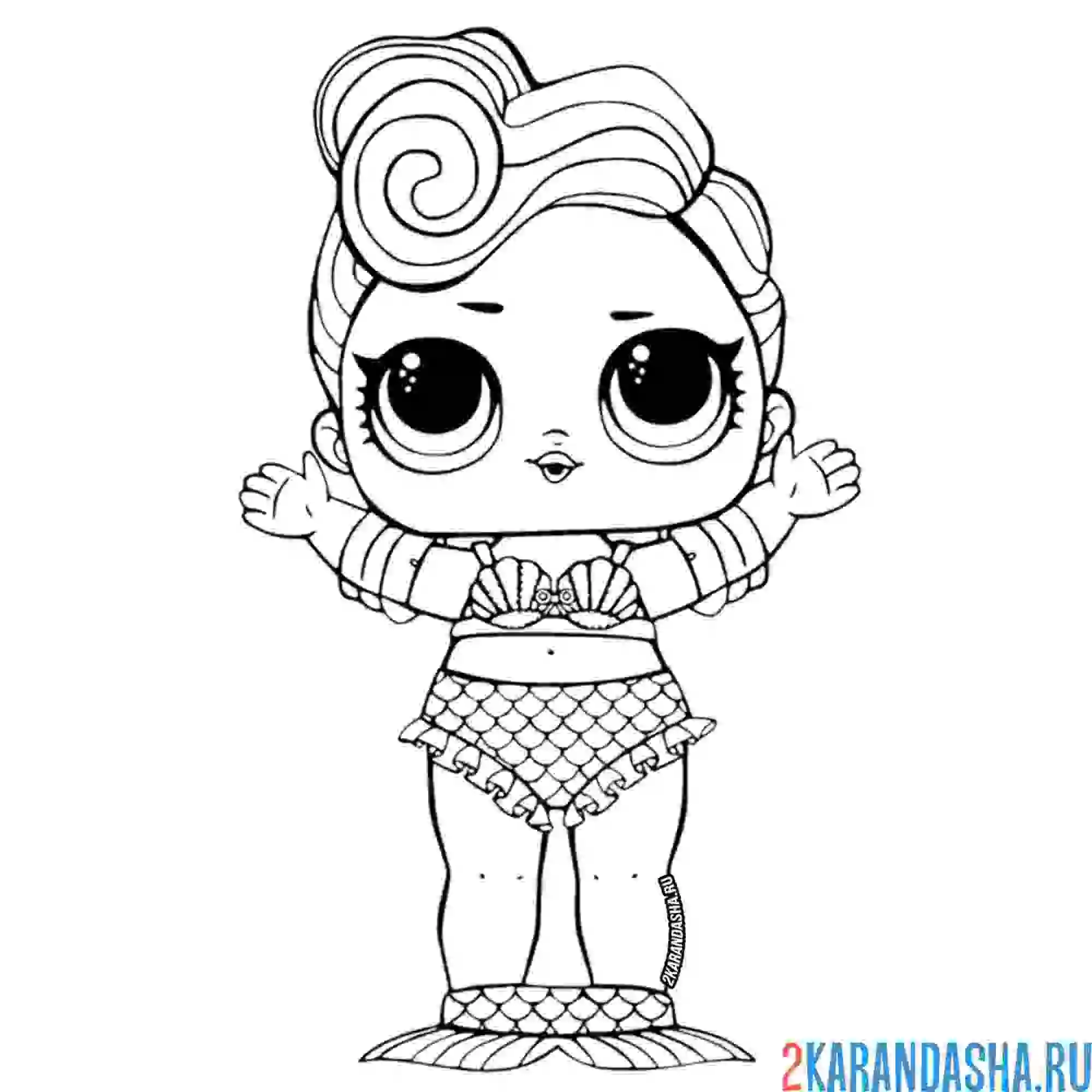 Раскраска кукла лол с хвостом русалки (waves)