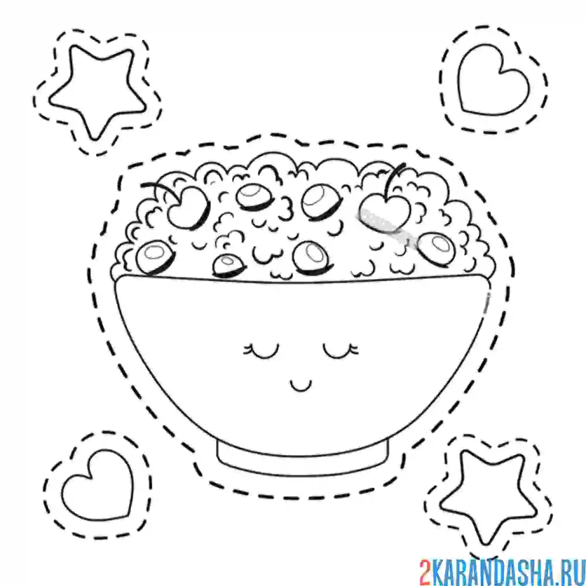 Раскраска каваи каша с черникой на завтрак