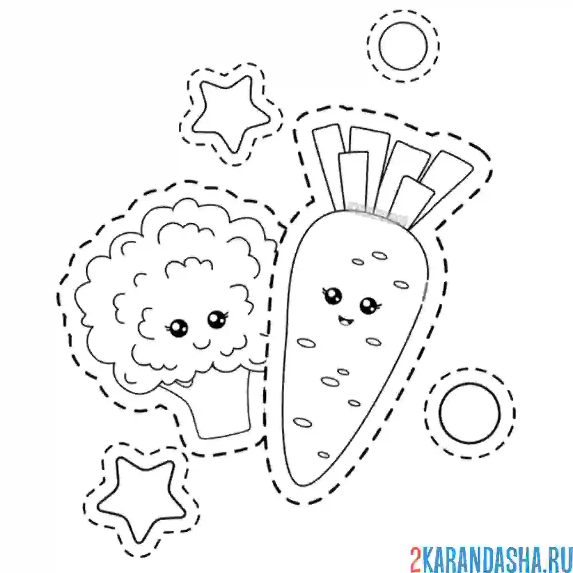 Раскраска кавай морковь и брокколи с глазками