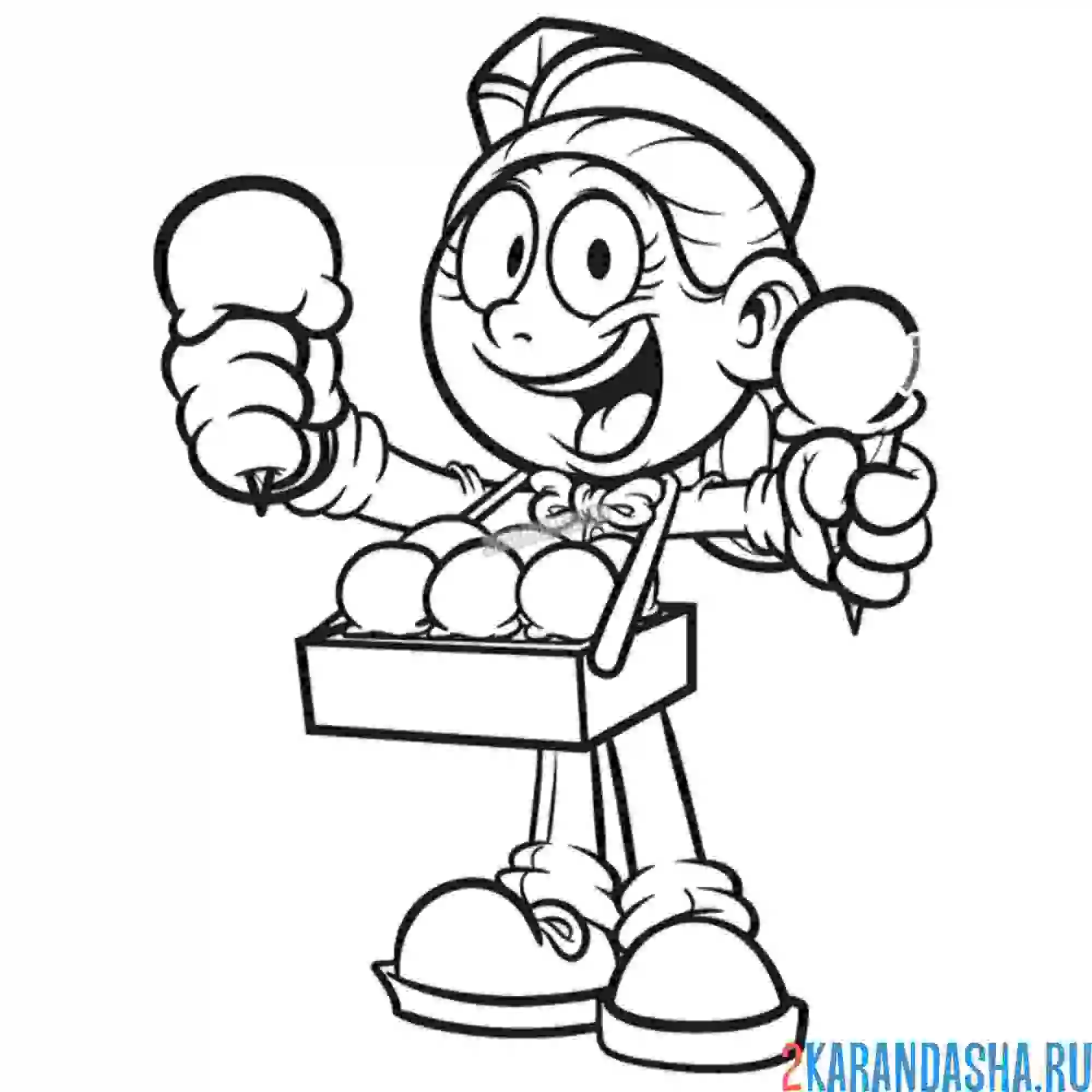 Раскраска продает мороженое девочка, лето