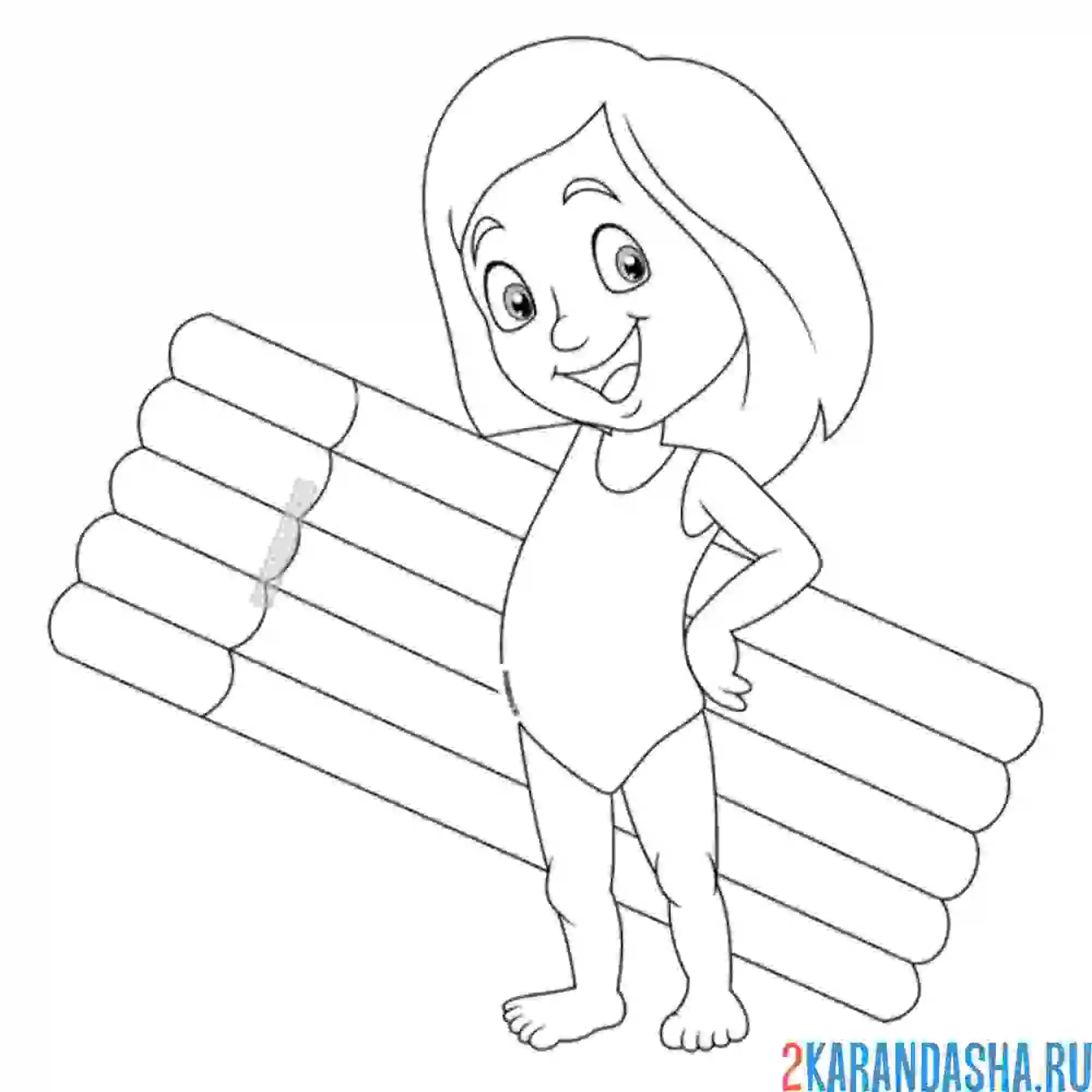 Раскраска девочка с надувным матрасом