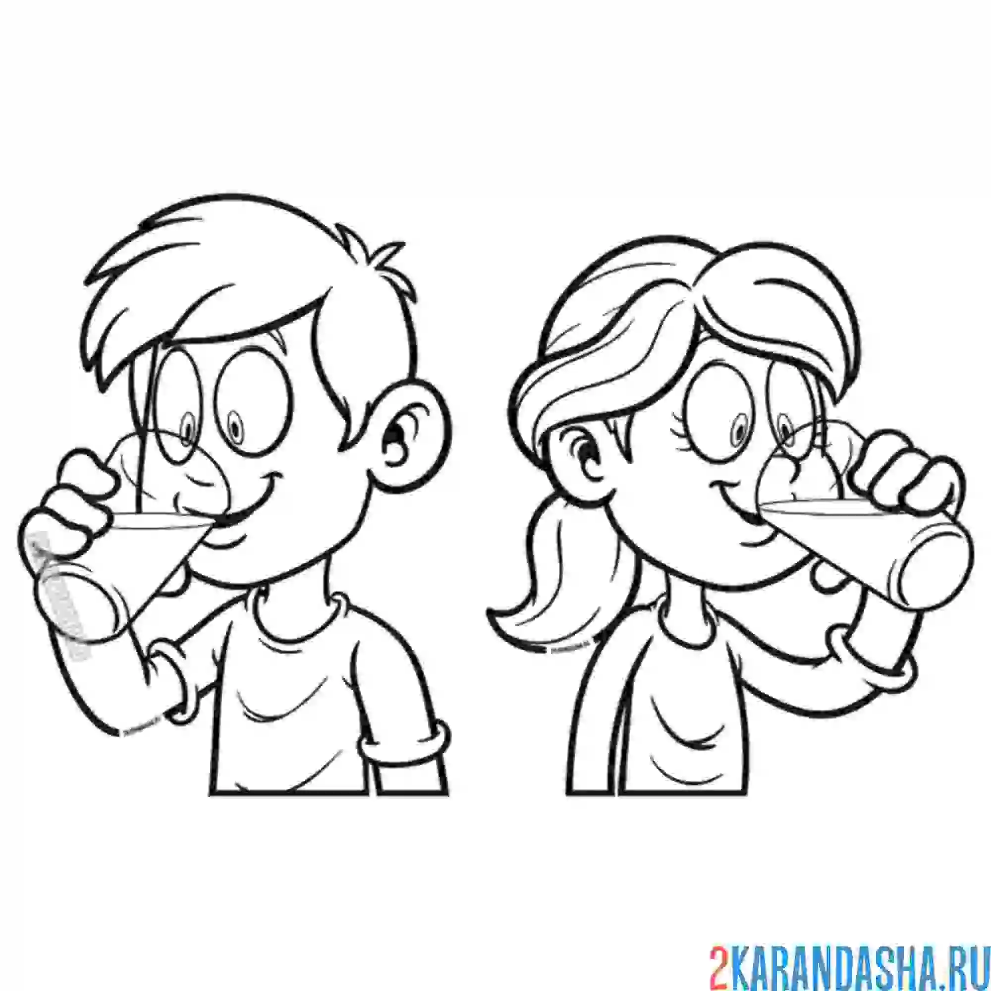 Раскраска дети пьют молоко