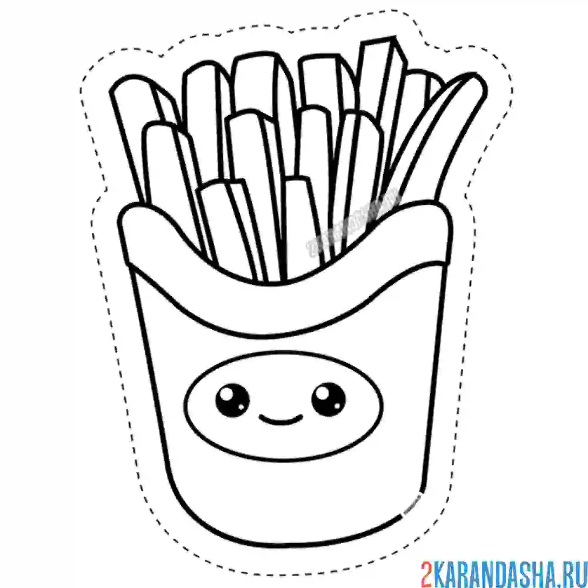 Раскраска картофель фри. кавай с глазками