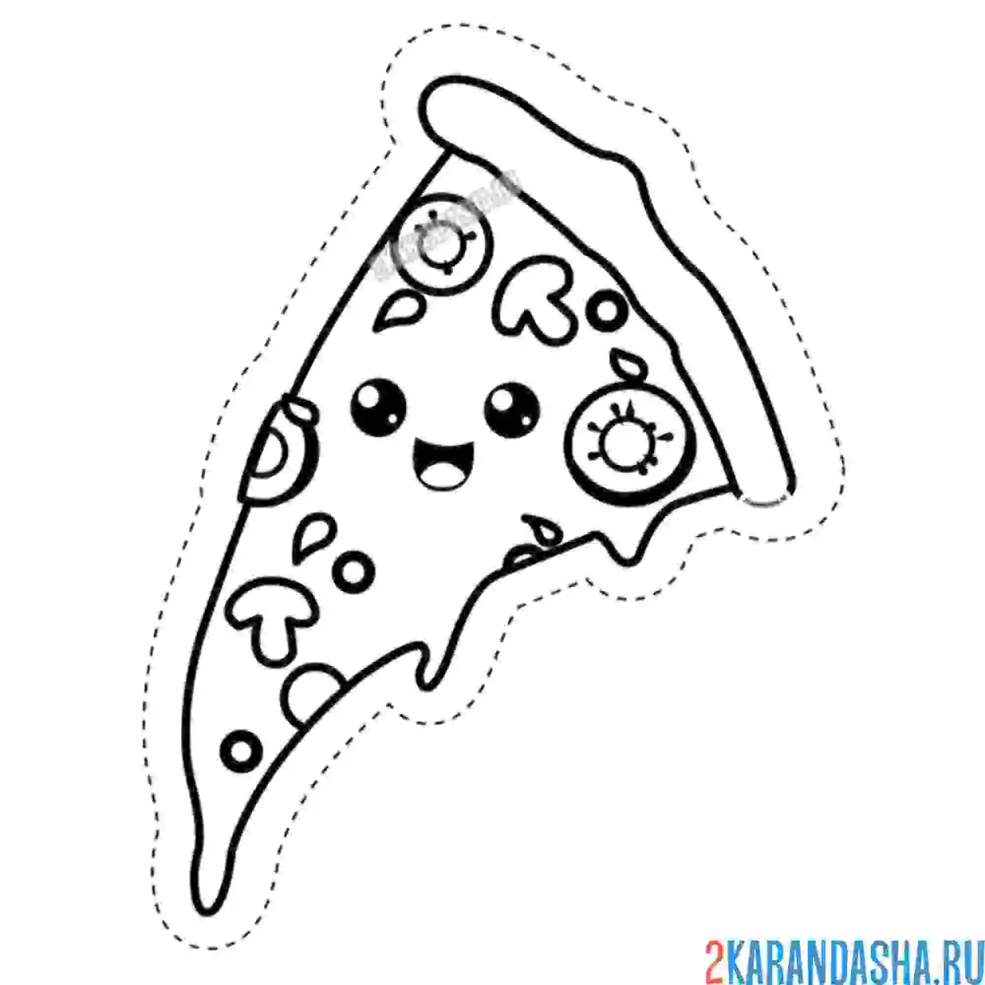 Раскраска пицца с грибами. кавай с глазками