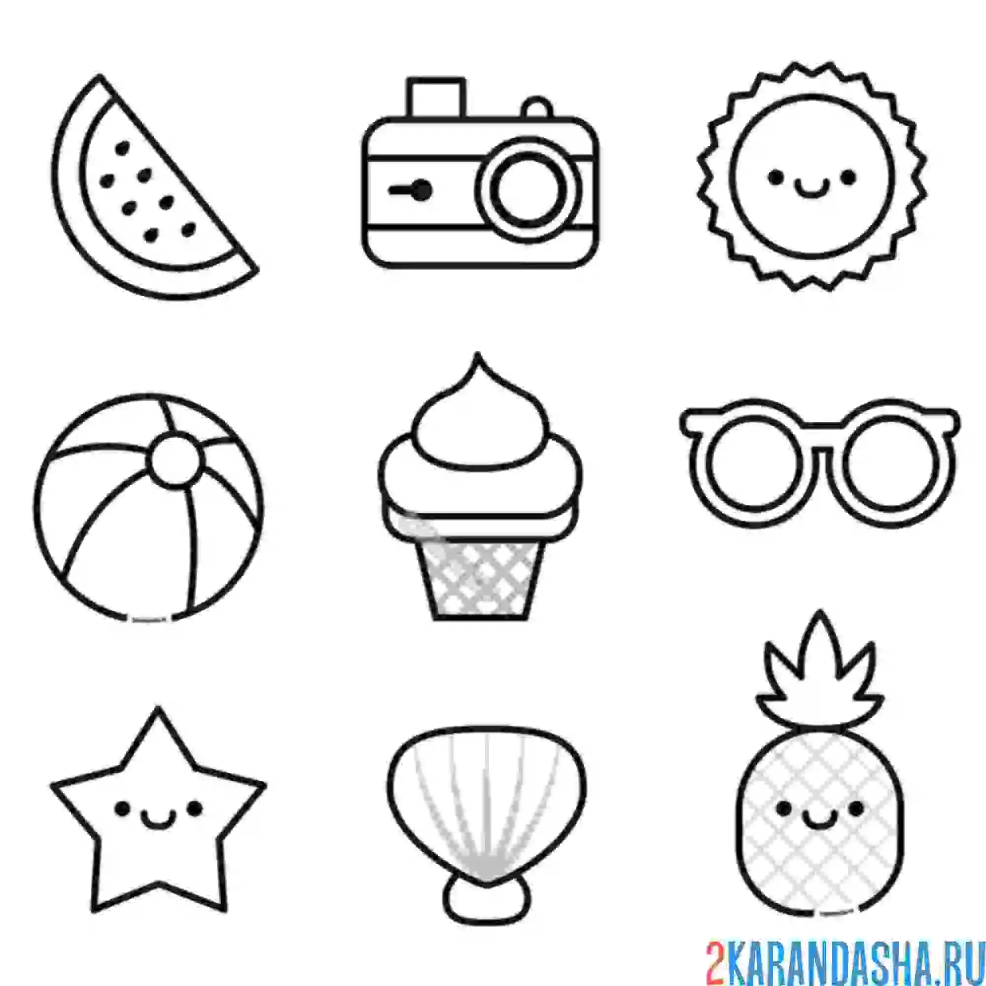 Раскраска коллаж, мороженое, солнце, лето