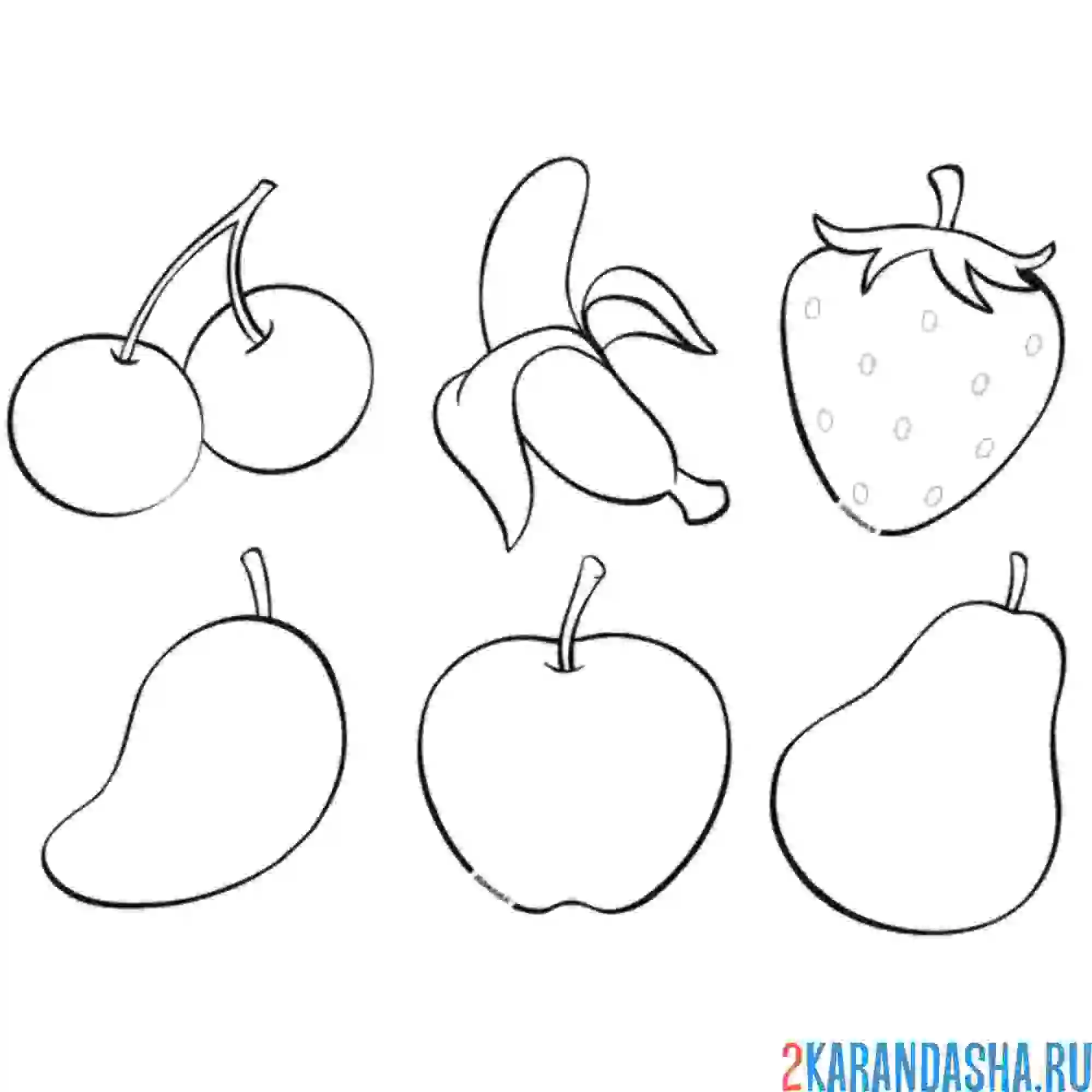 Раскраска банан, вишня, яблоко