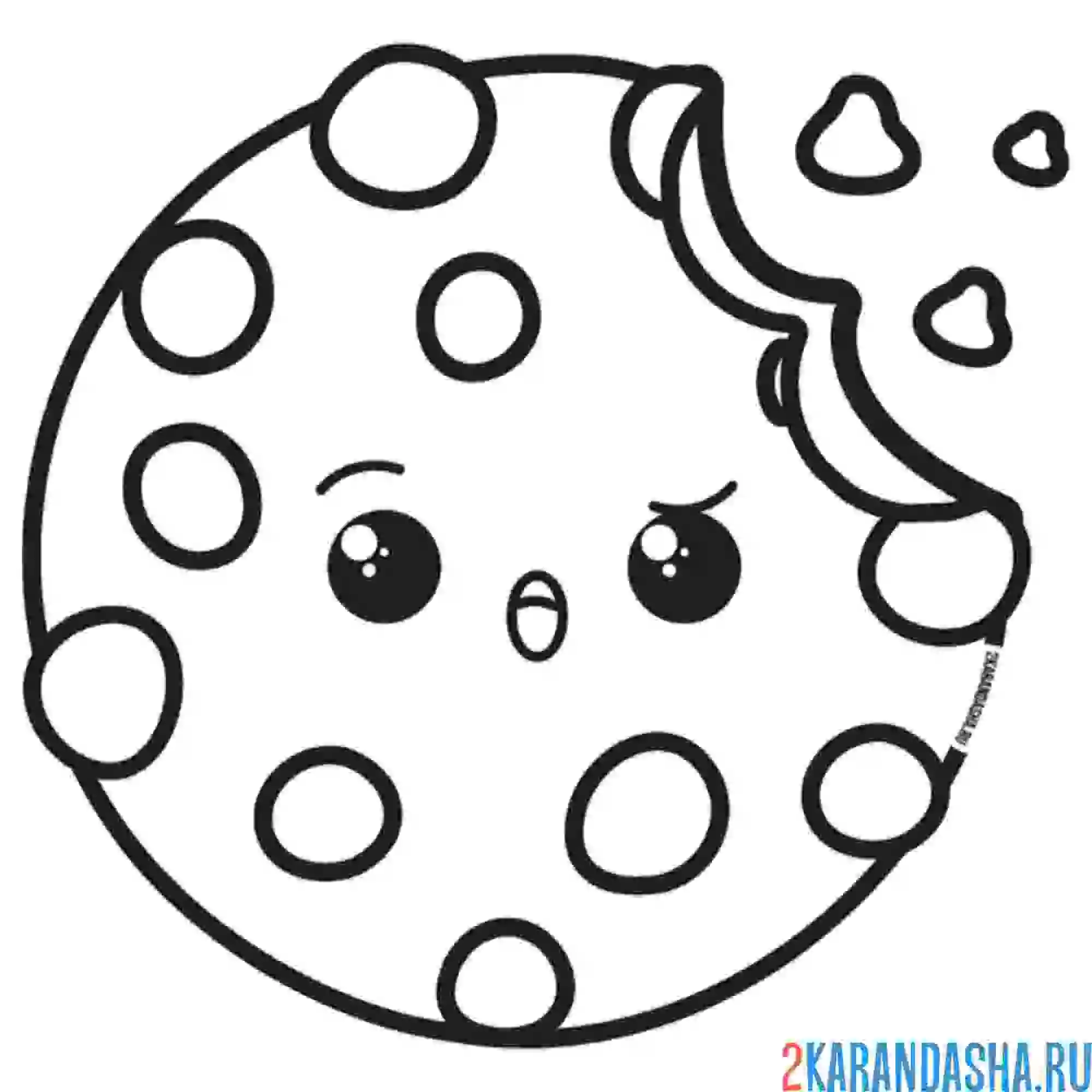 Раскраска печенька, печенье с крошкой. кавай с глазками