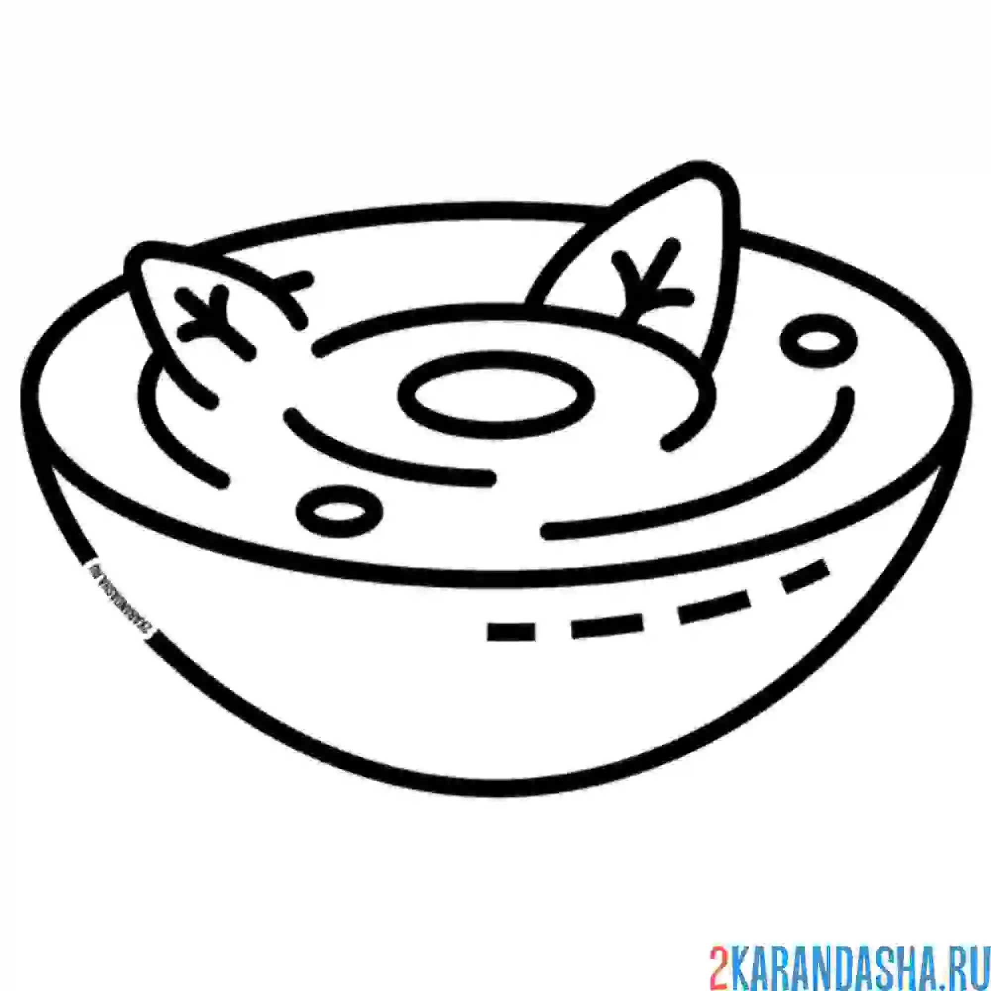 Раскраска горячее блюдо, суп с зеленью и овощами