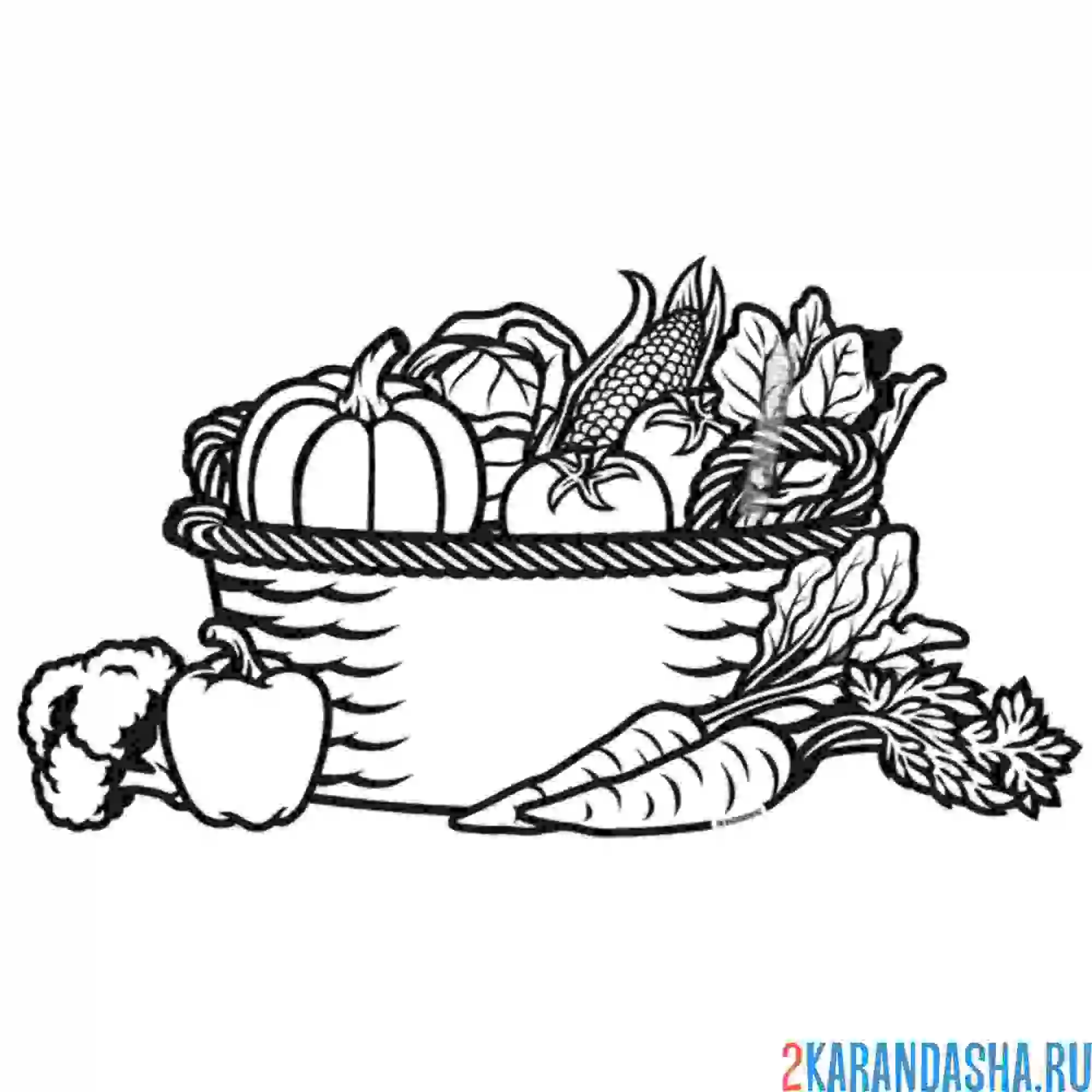 Раскраска корзина с овощами