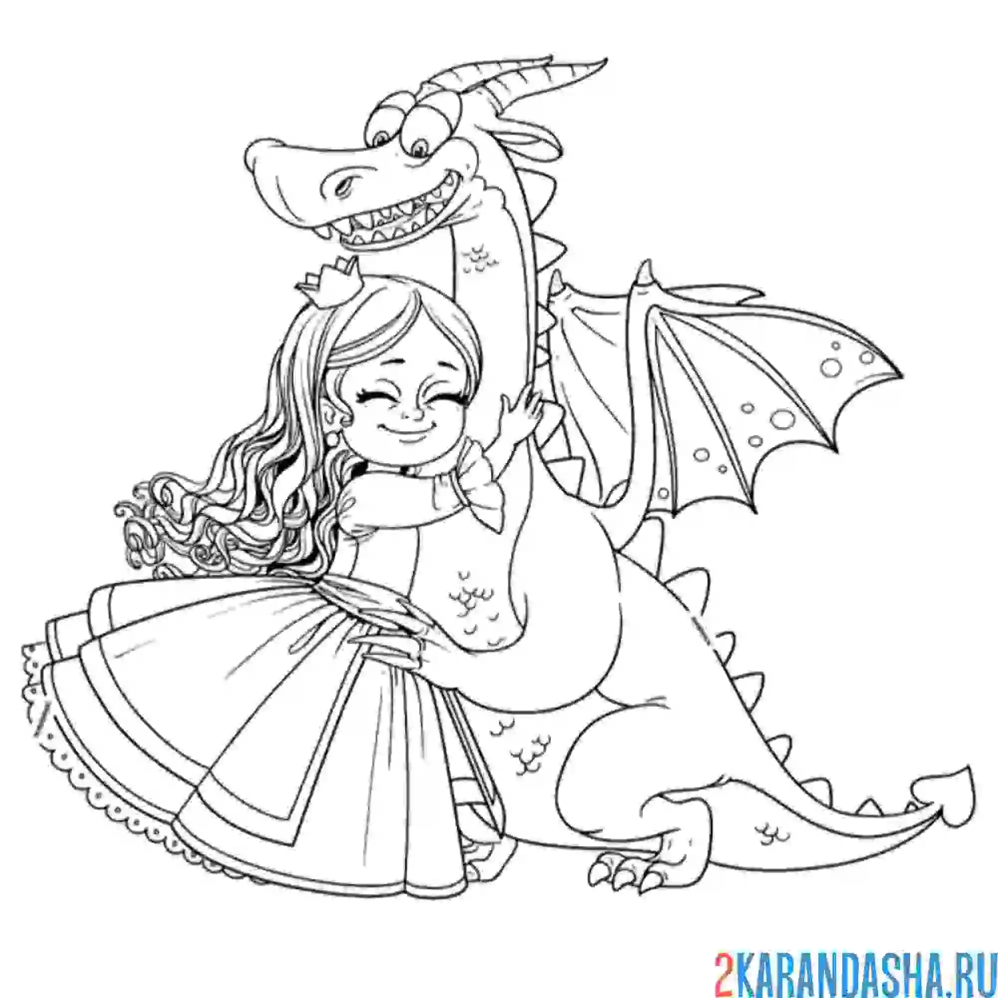 Раскраска юная принцесса и дракон