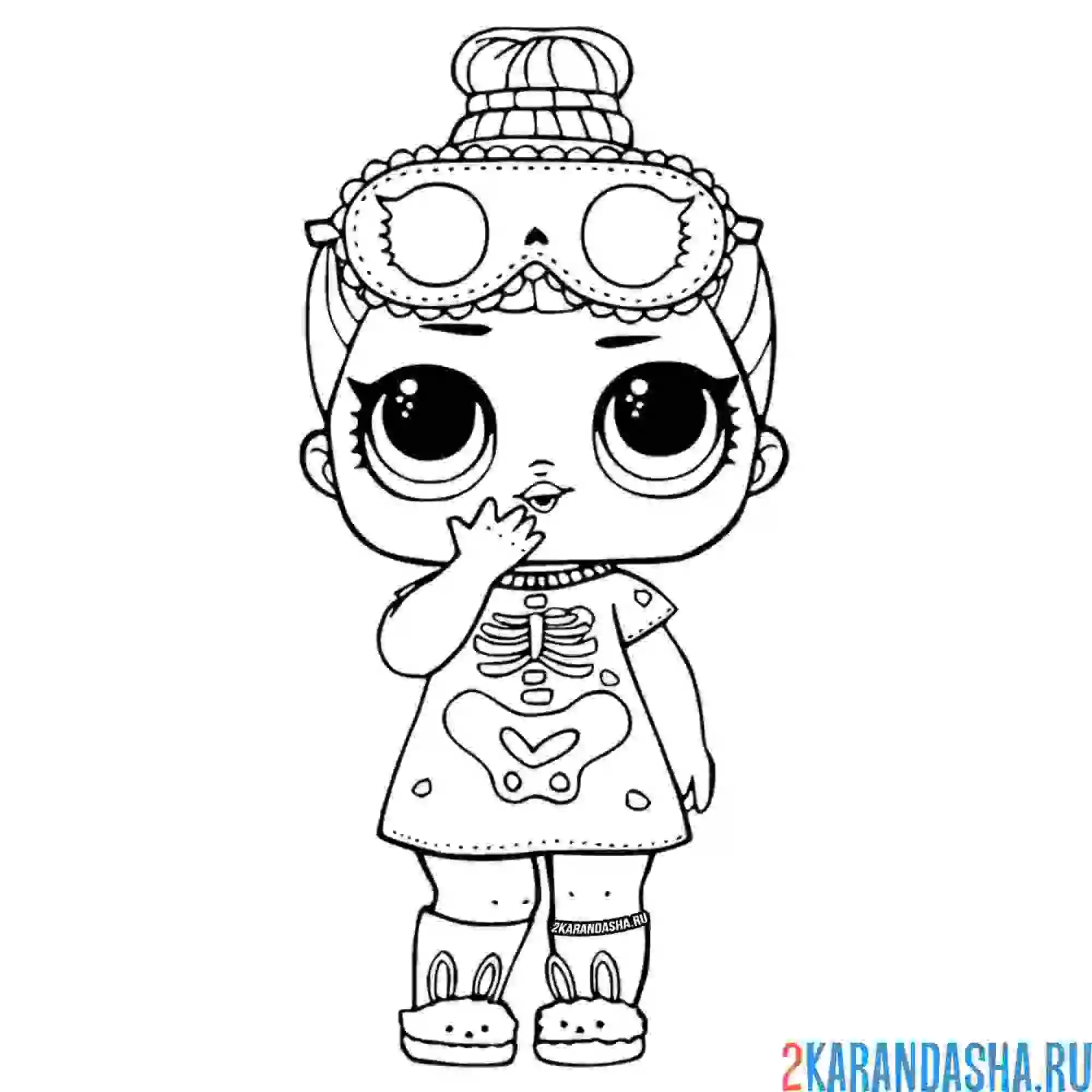 Раскраска кукла лол сонная в пижаме (sleepy bones)