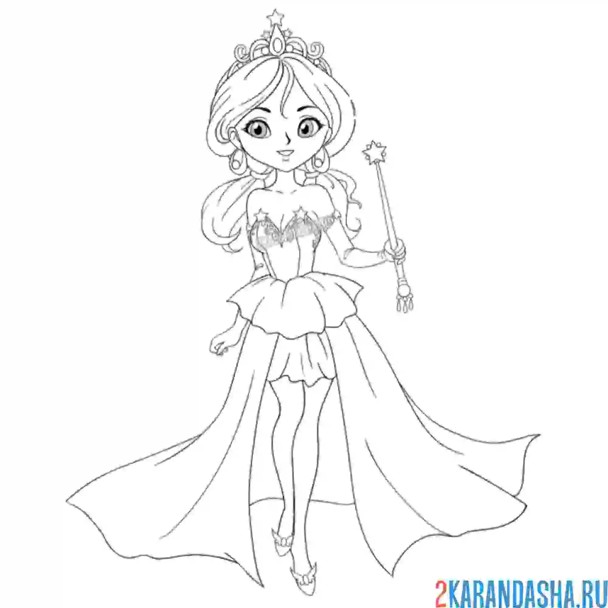 Раскраска модная принцесса в короне