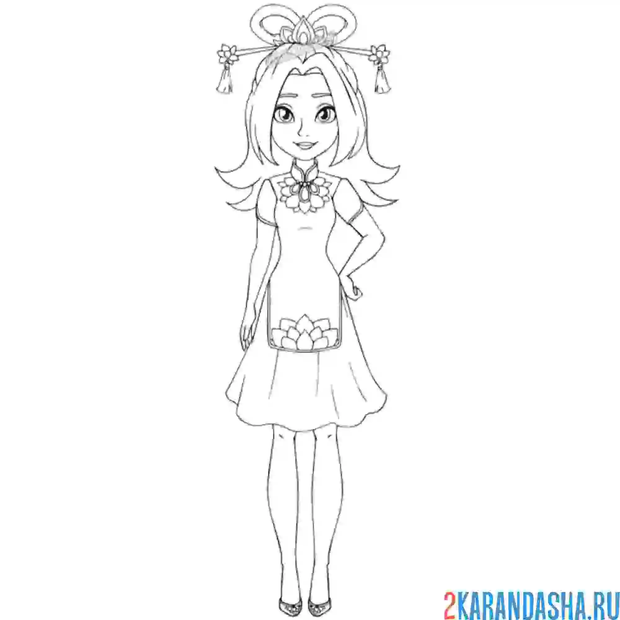 Раскраска девушка в национальном платье