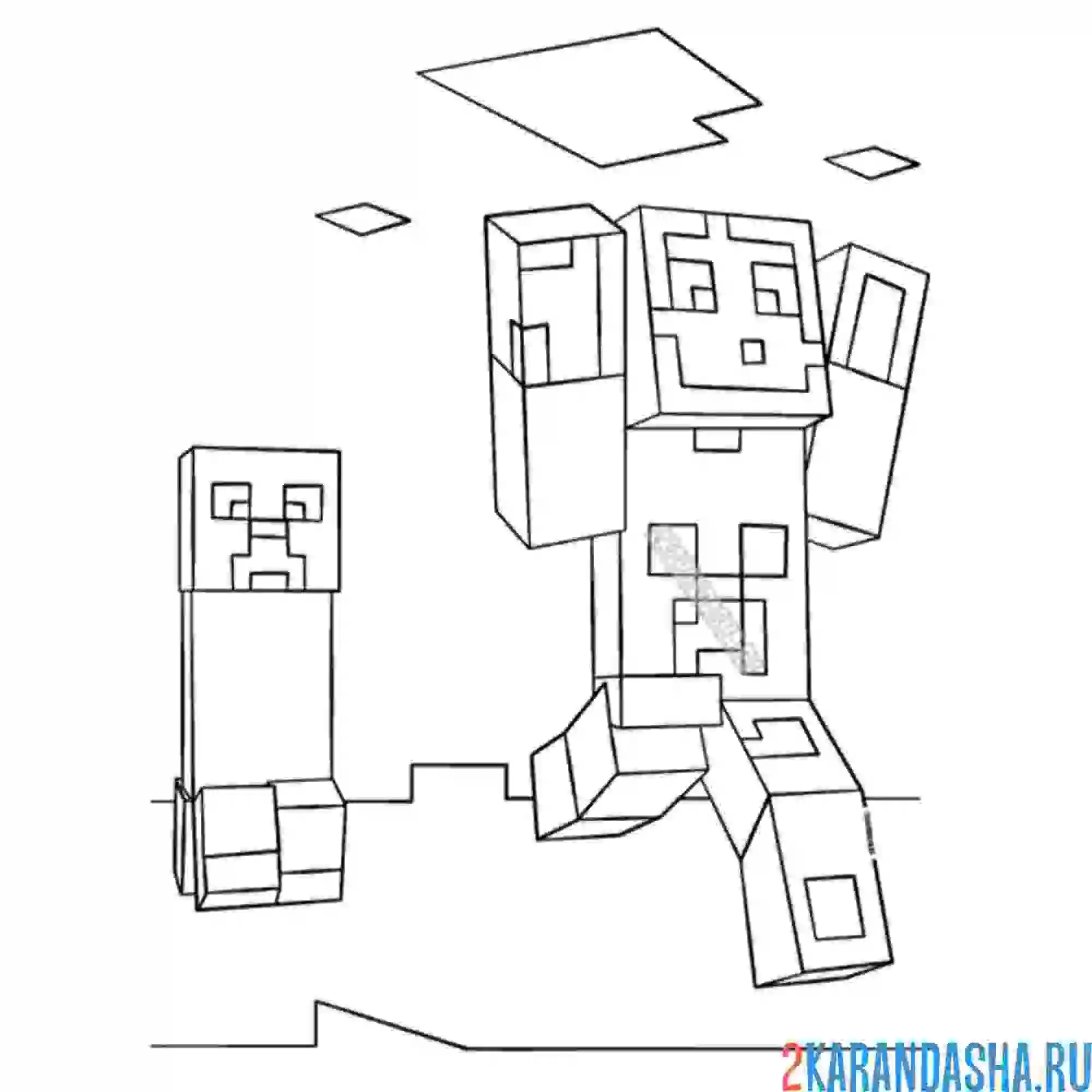 Раскраска стив и крипер