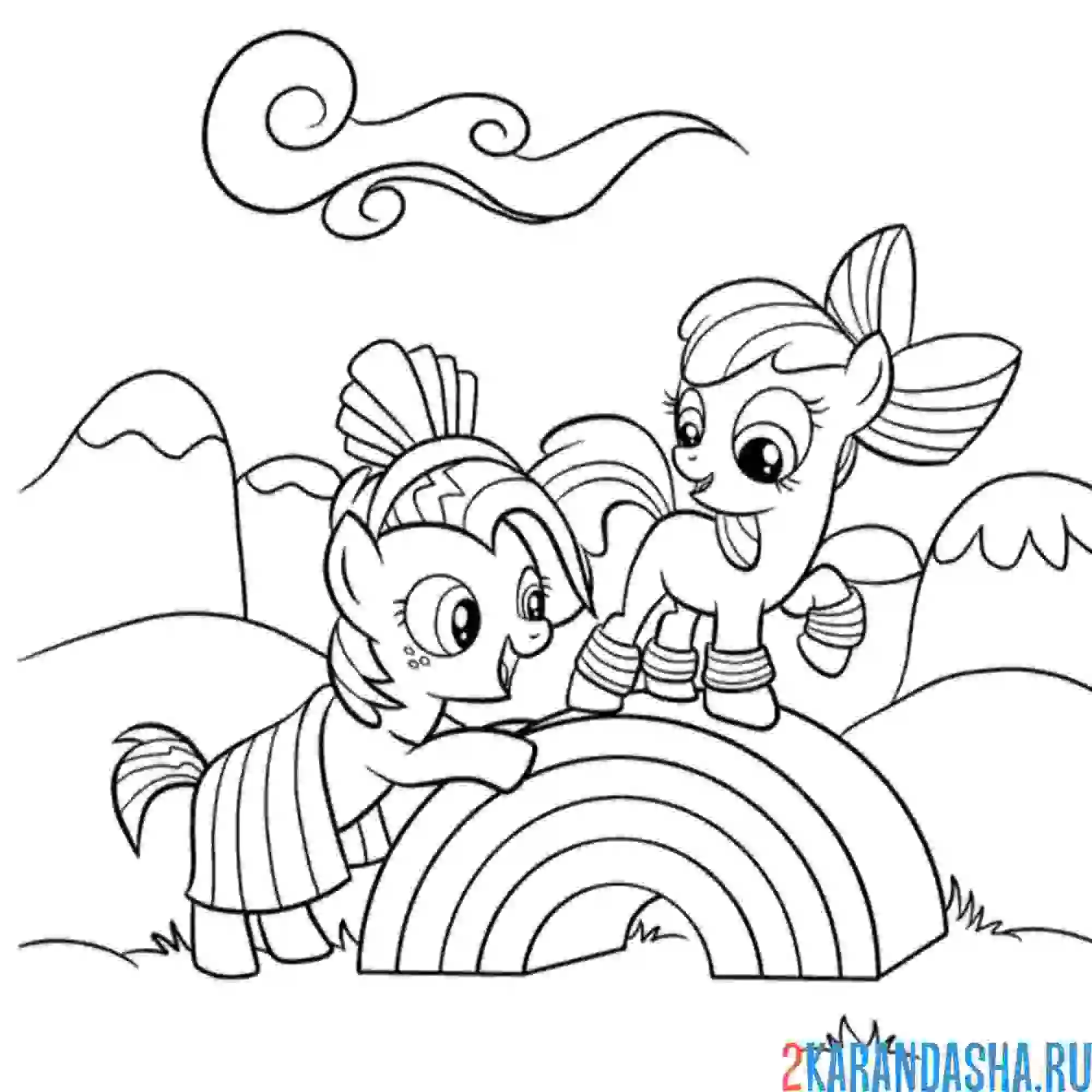 Раскраска малышки на радуге