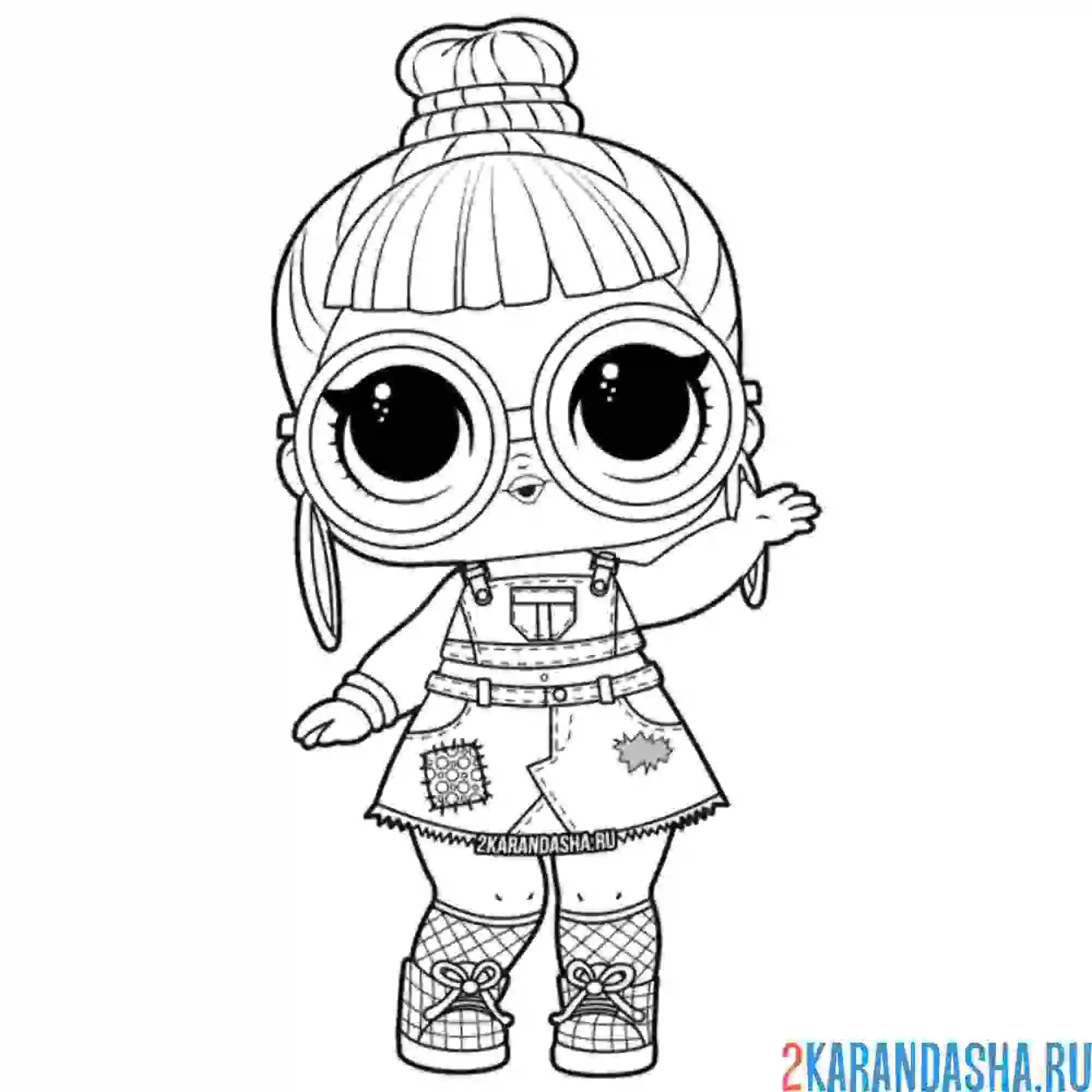 Раскраска кукла лол в очках и юбке (block party b)