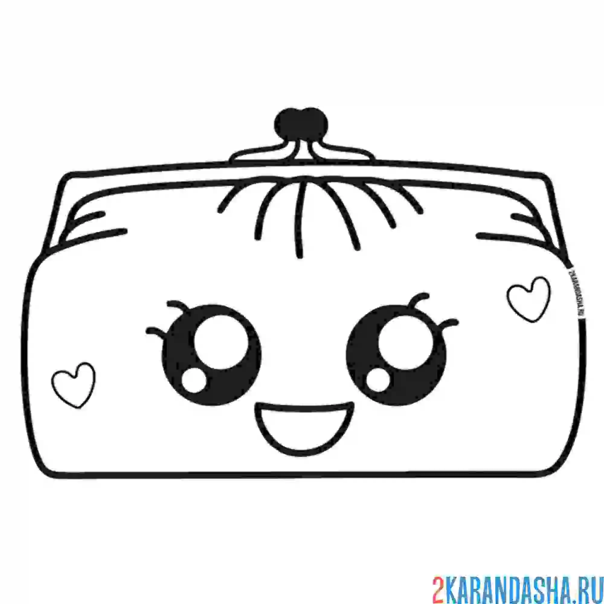 Раскраска кошелек косметичка с глазками, кавай