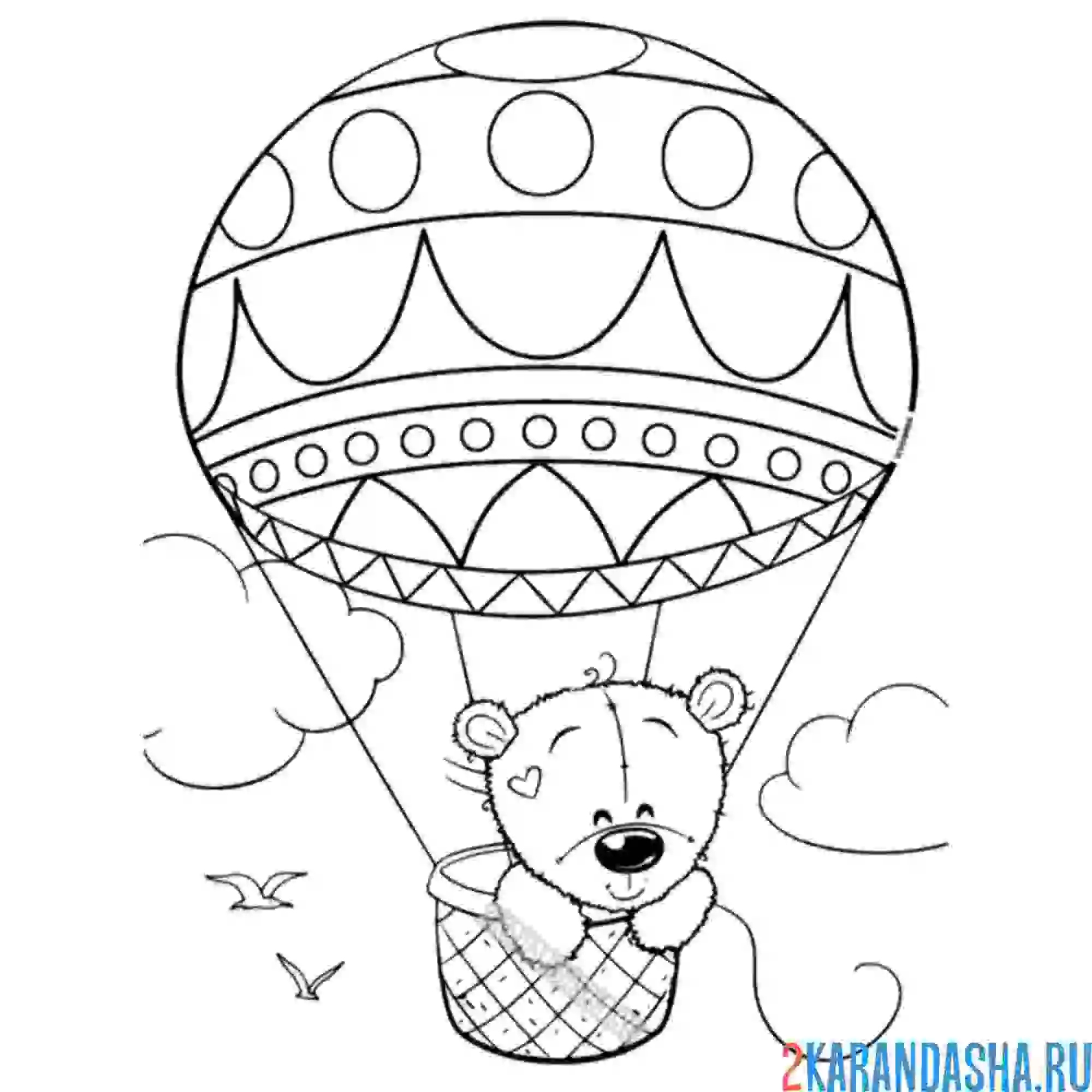 Раскраска мишка тедди на воздушном шаре