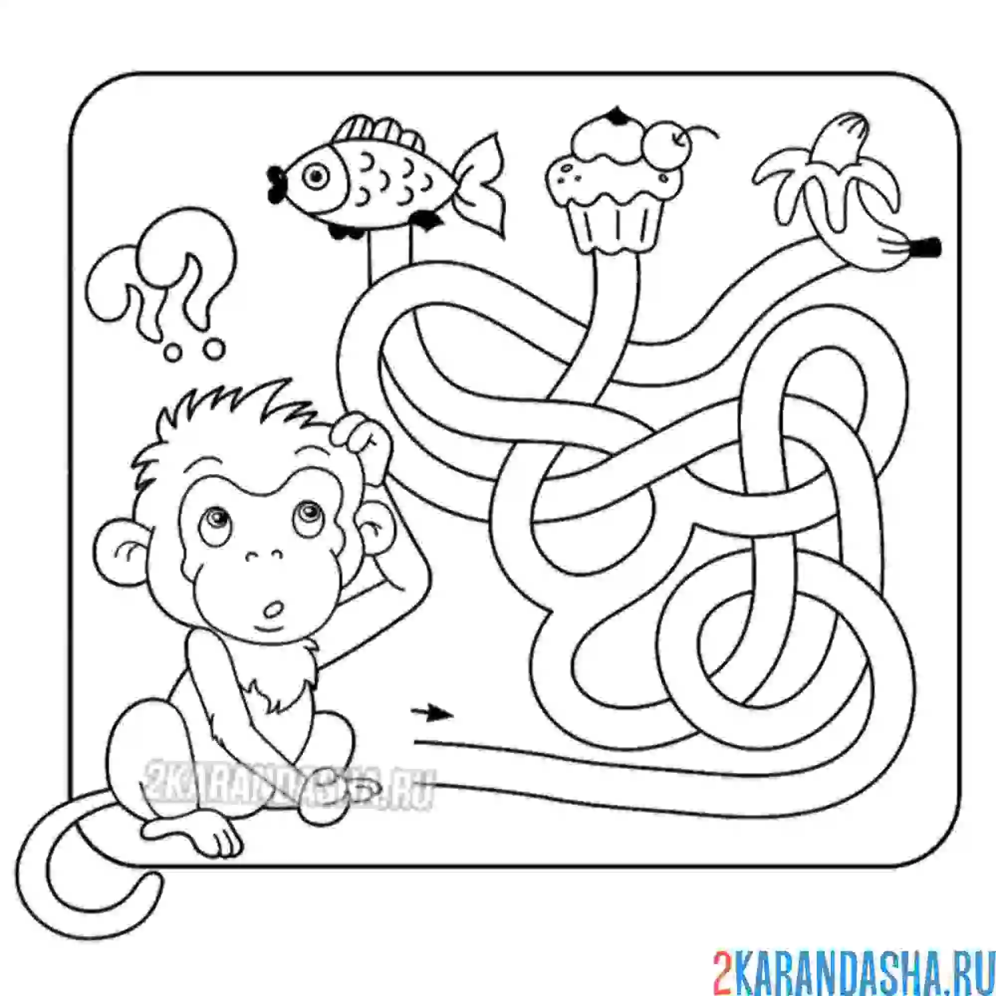 Раскраска лабиринт обезьянка