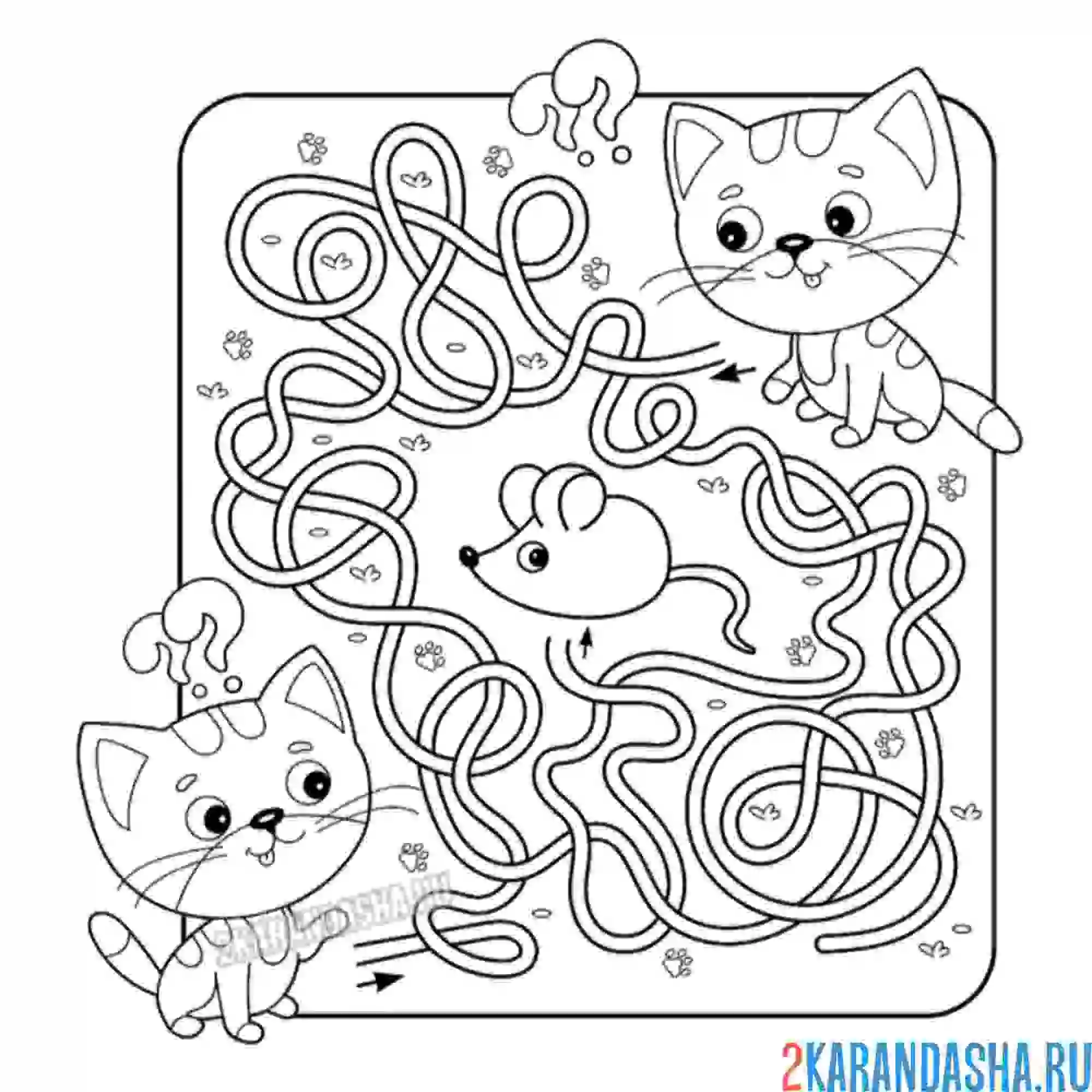 Раскраска лабиринт коты и мышки