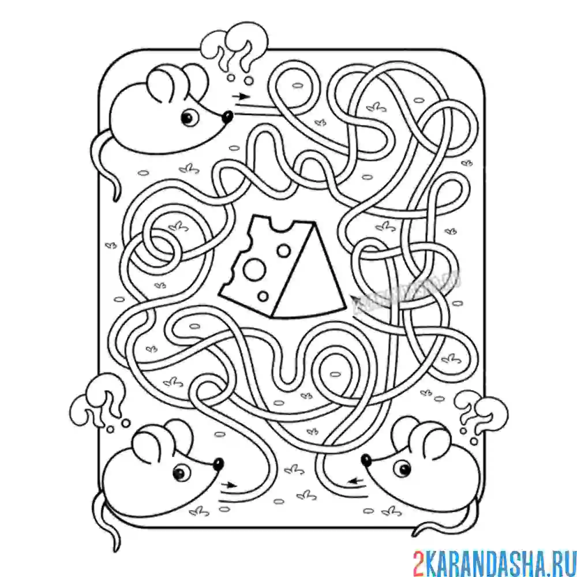 Раскраска лабиринт мышки ищут сыр